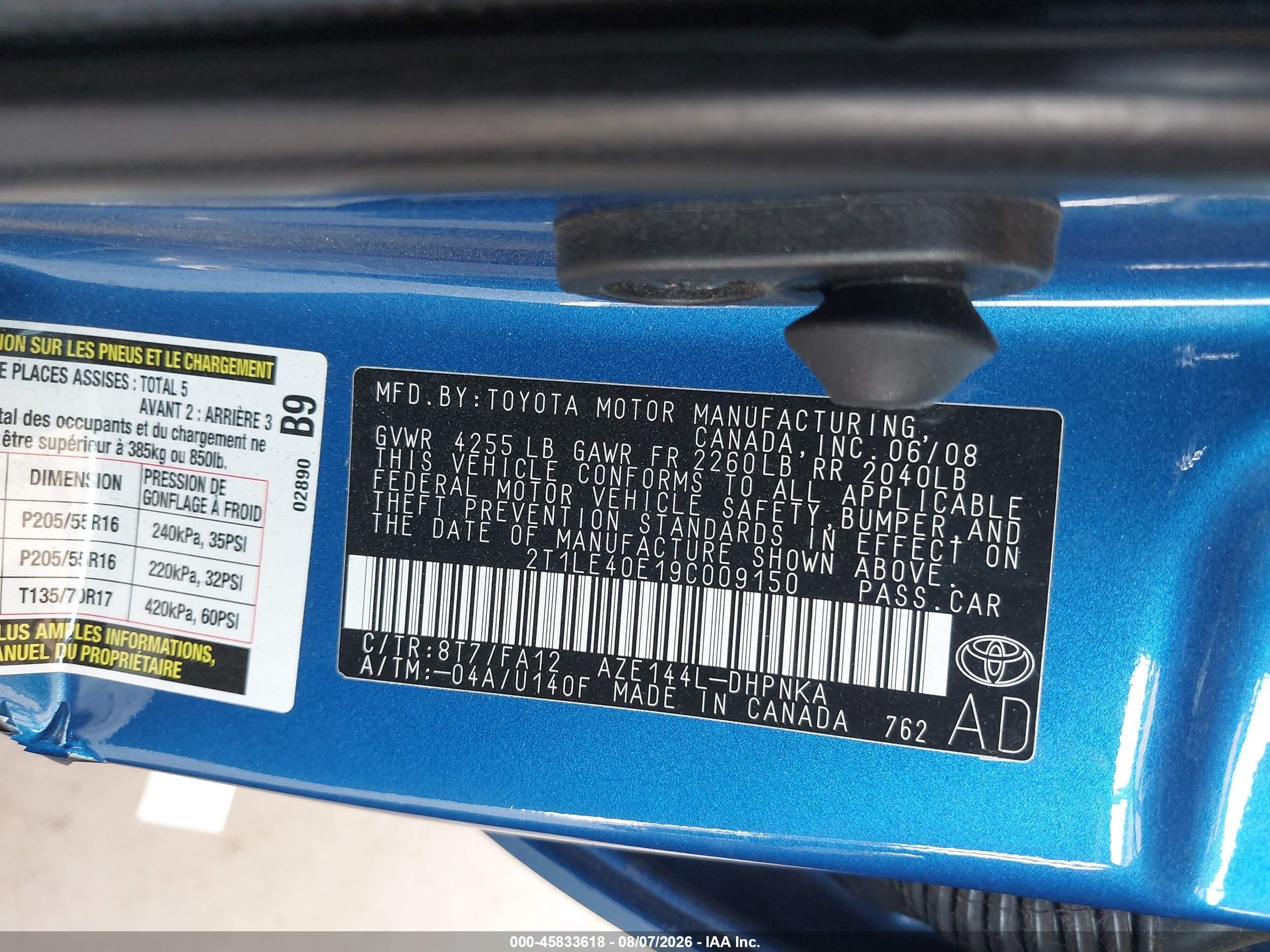 2009 Toyota Matrix S Blue vin: 2T1LE40E19C009150