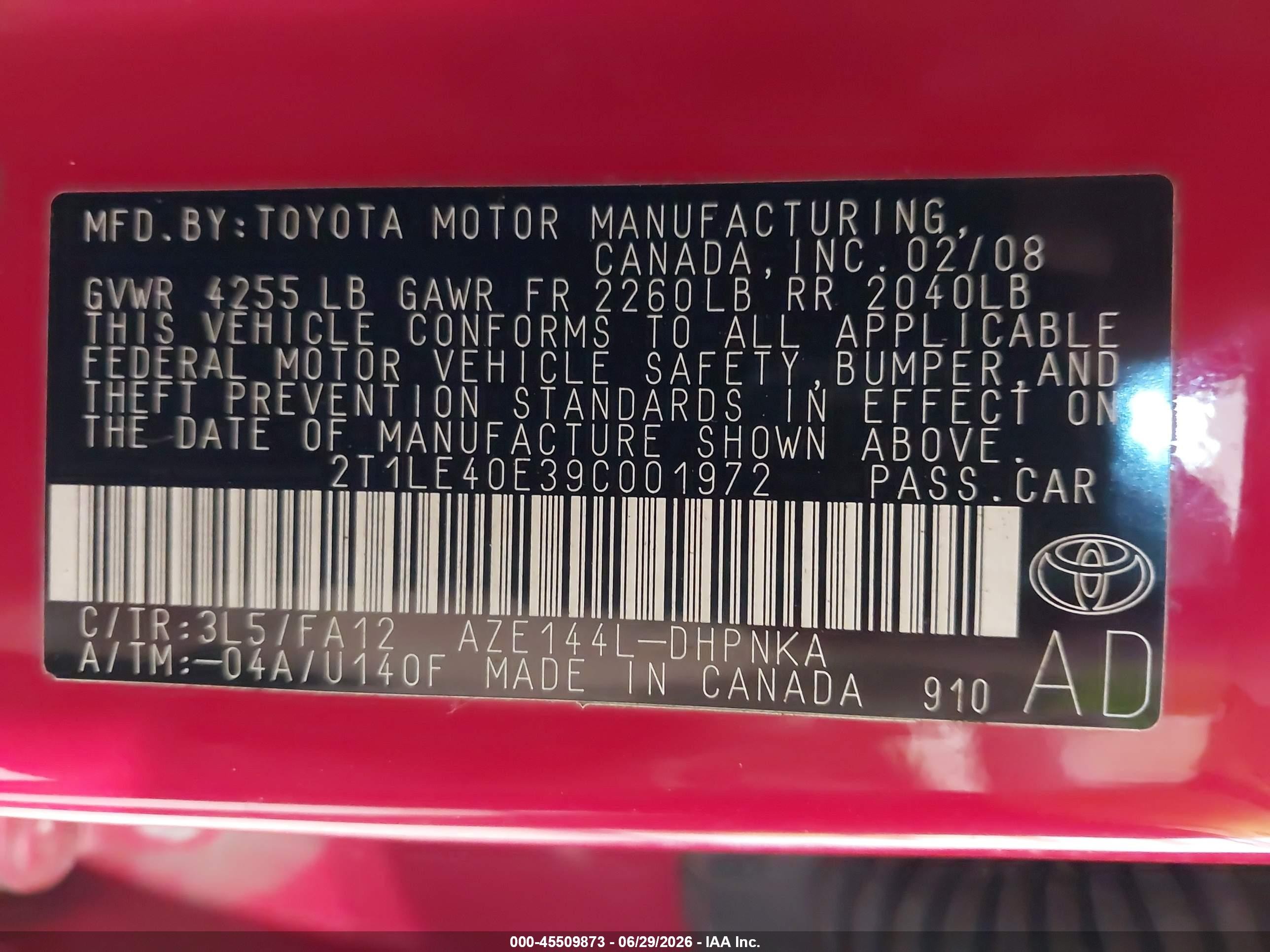 2009 Toyota Matrix S Red vin: 2T1LE40E39C001972