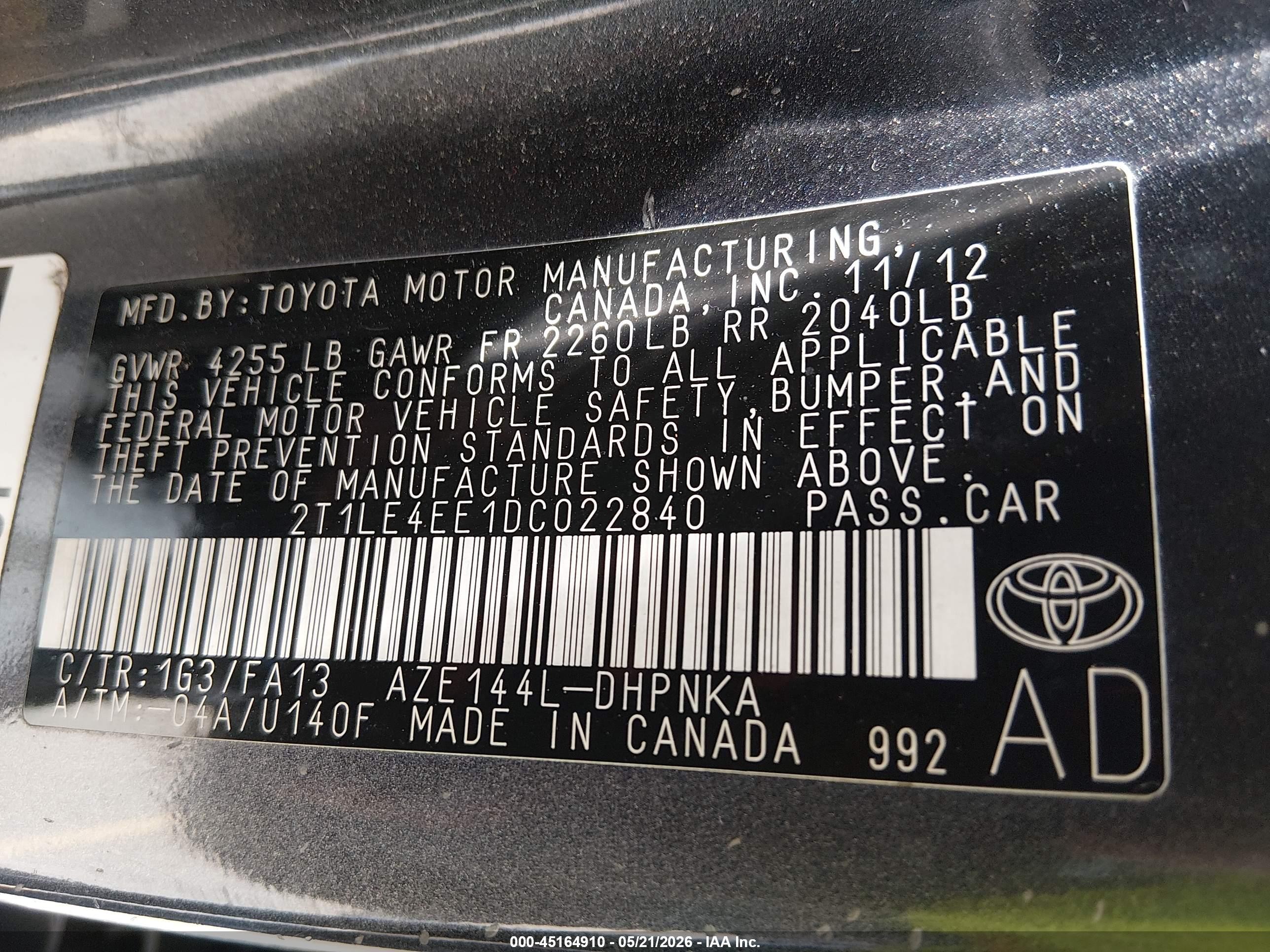 2013 Toyota Matrix S Gray vin: 2T1LE4EE1DC022840