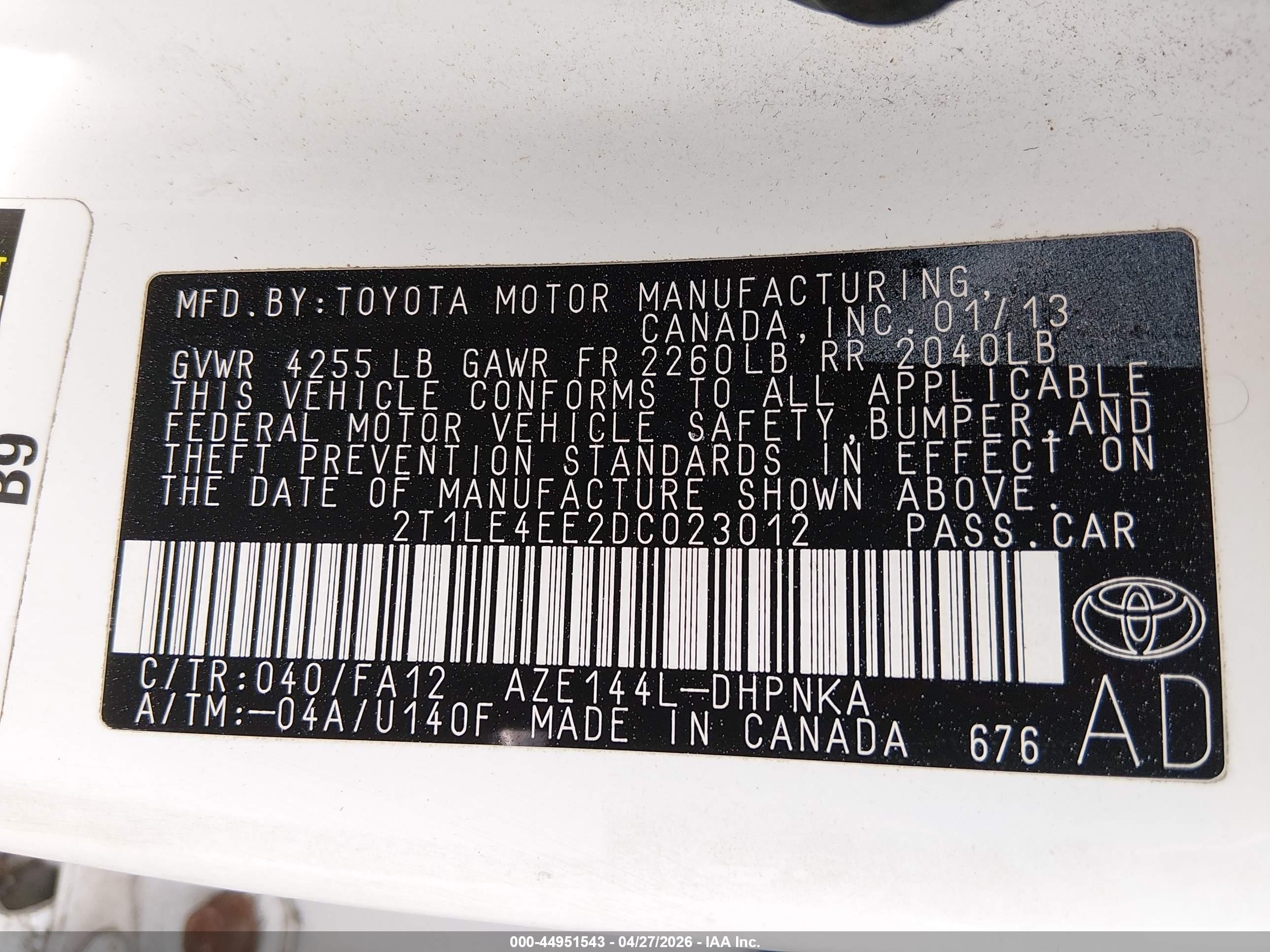 2013 Toyota Matrix S White vin: 2T1LE4EE2DC023012