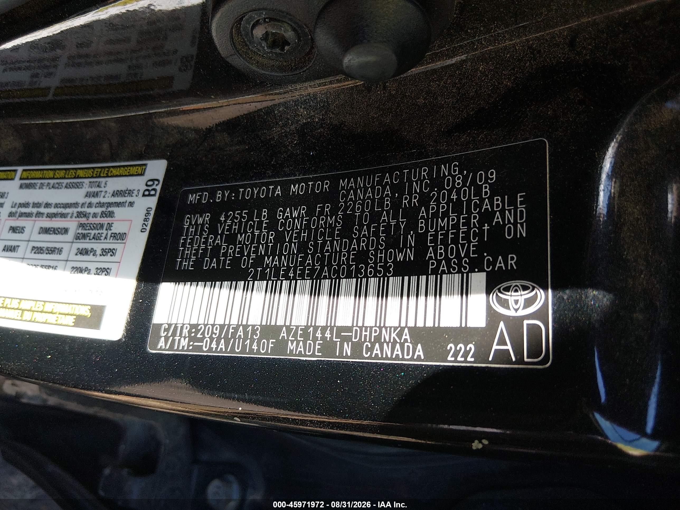 2010 Toyota Matrix S Black vin: 2T1LE4EE7AC013653