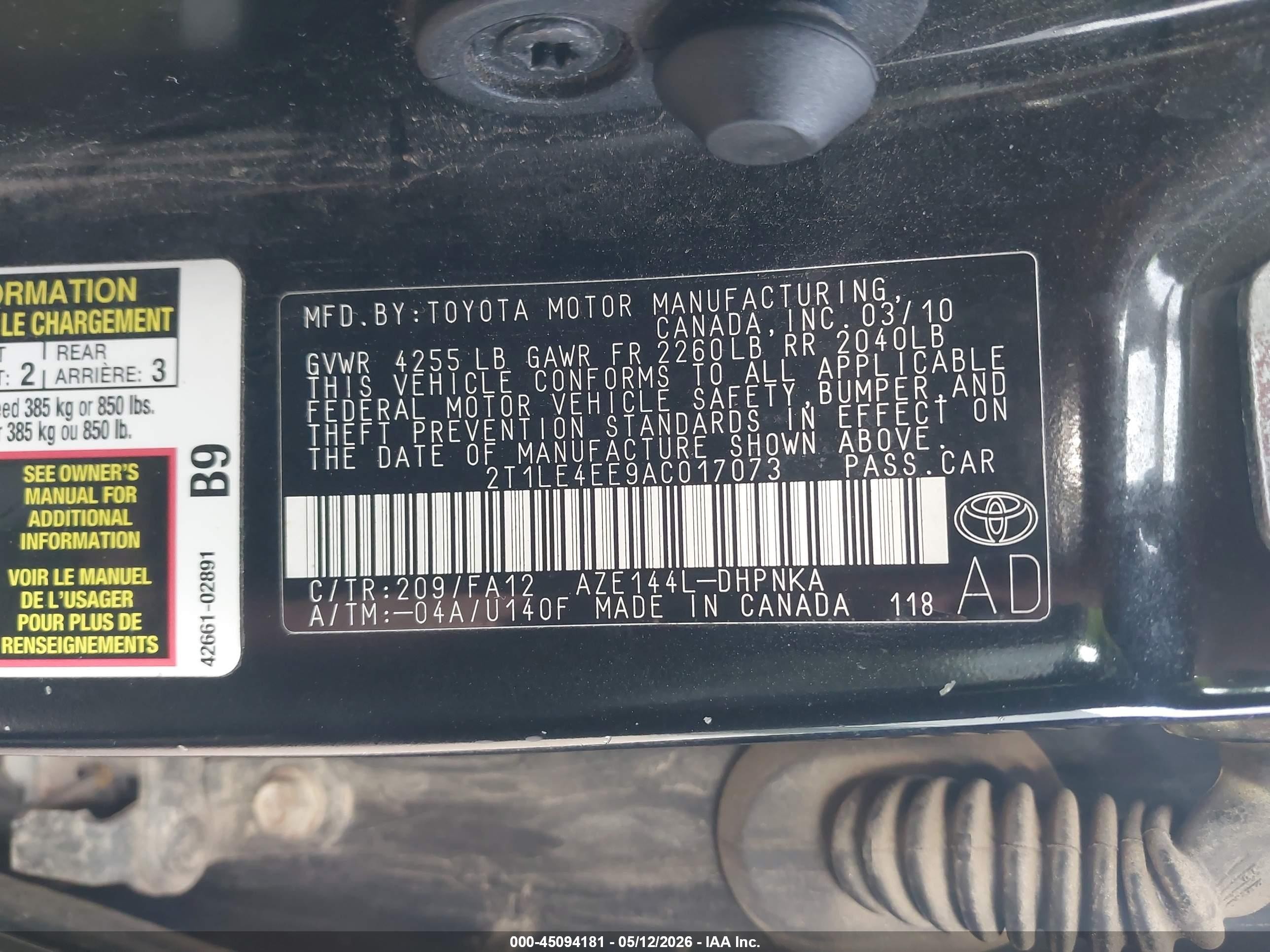 2010 Toyota Matrix S Black vin: 2T1LE4EE9AC017073