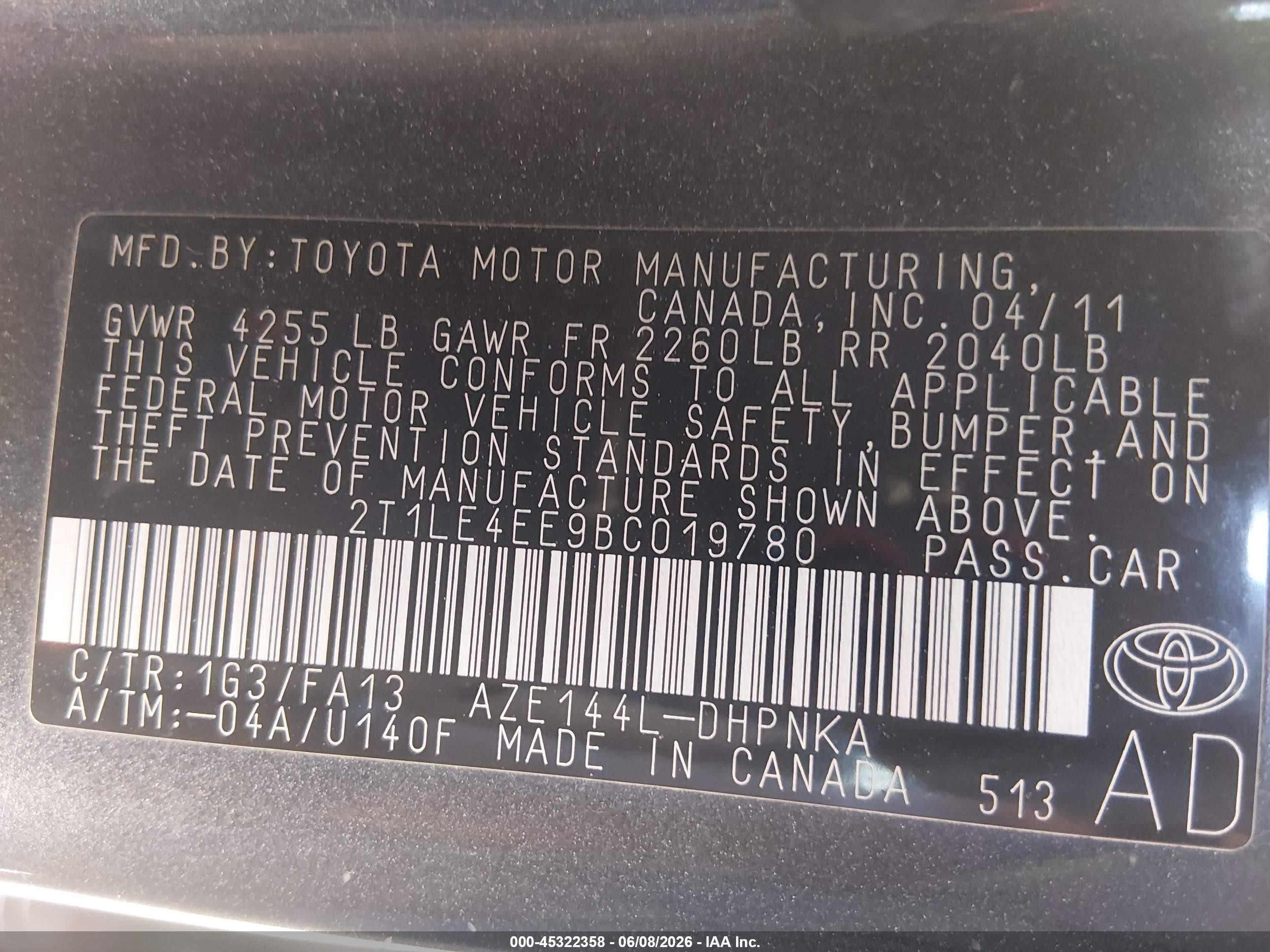2011 Toyota Matrix S Серый vin: 2T1LE4EE9BC019780