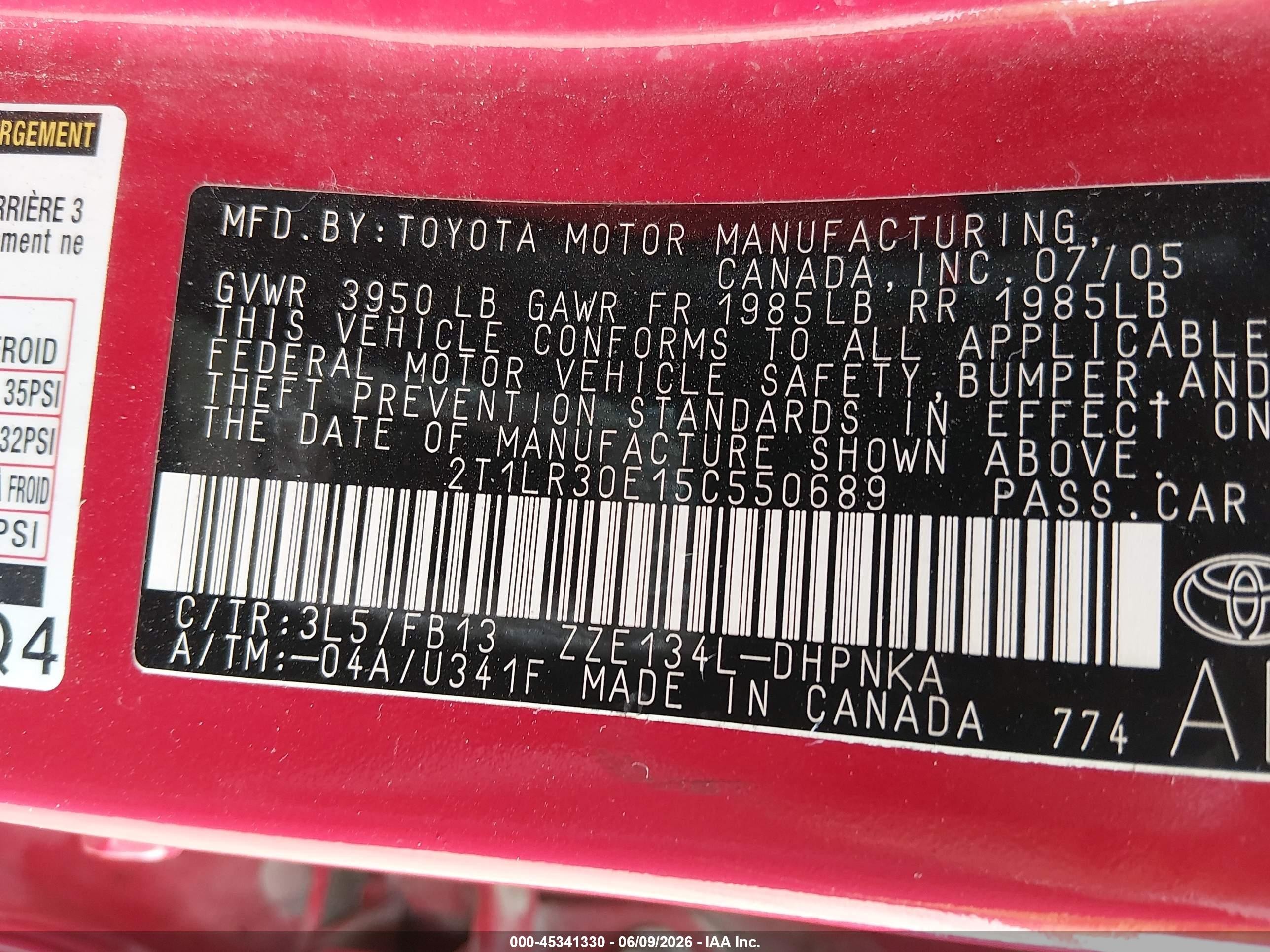 2005 Toyota Matrix Xr Red vin: 2T1LR30E15C550689