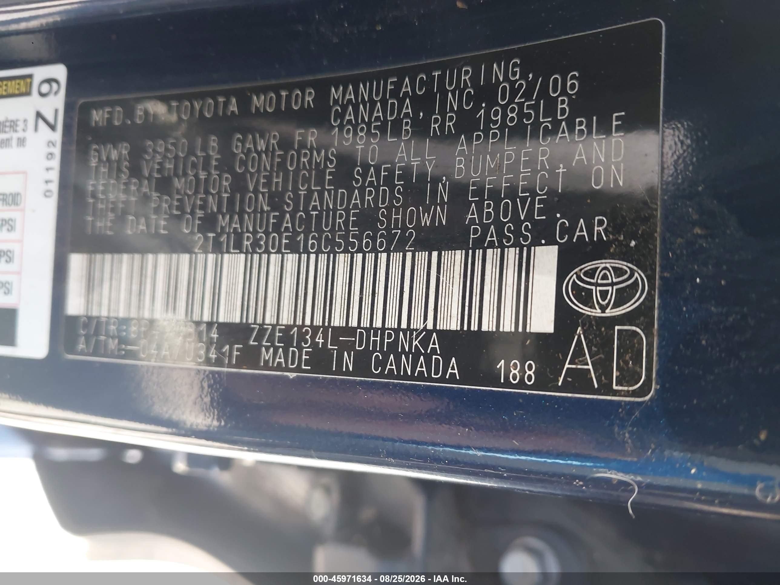 2006 Toyota Matrix Xr Blue vin: 2T1LR30E16C556672