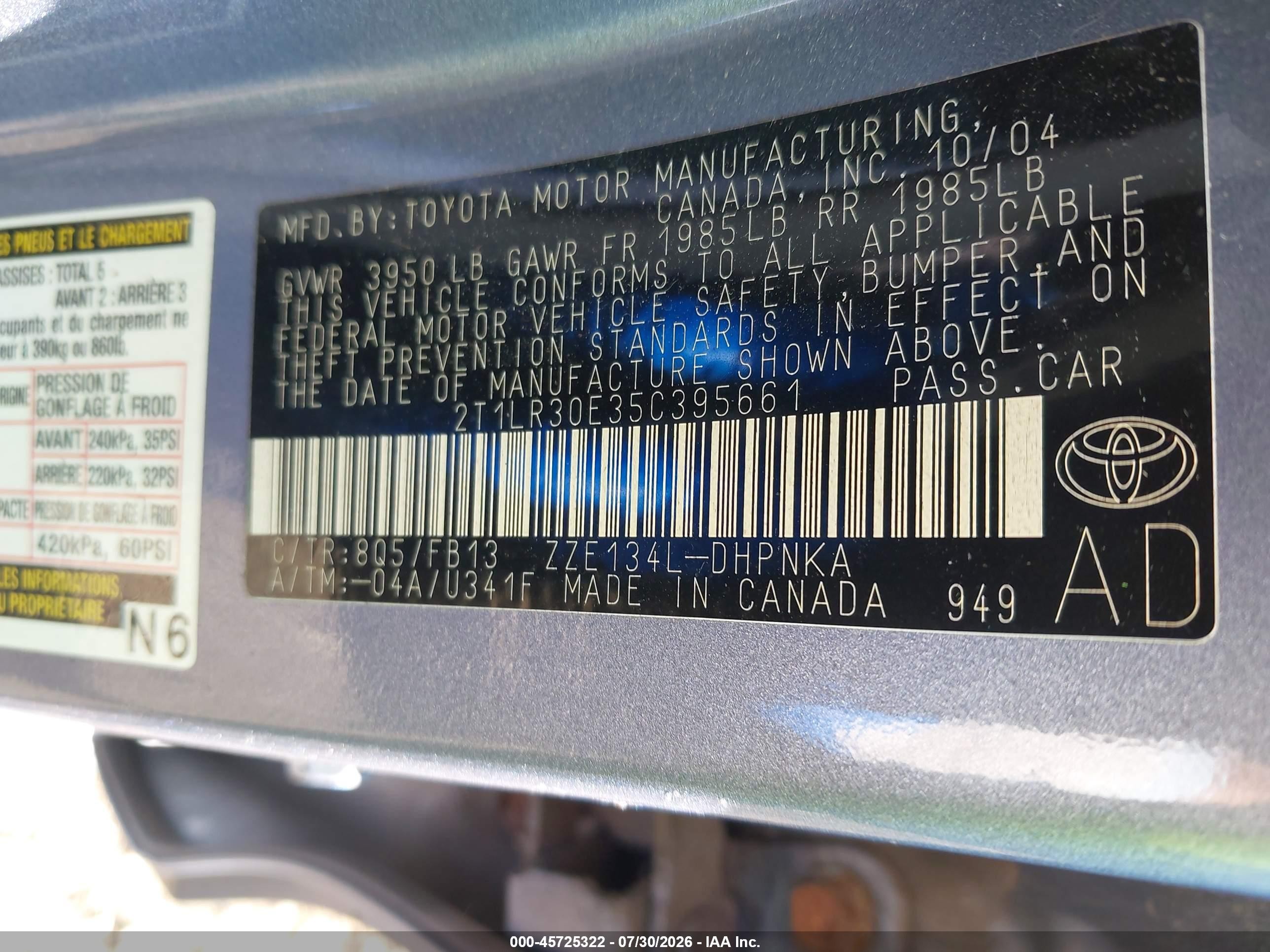 2005 Toyota Matrix Xr Light Blue vin: 2T1LR30E35C395661
