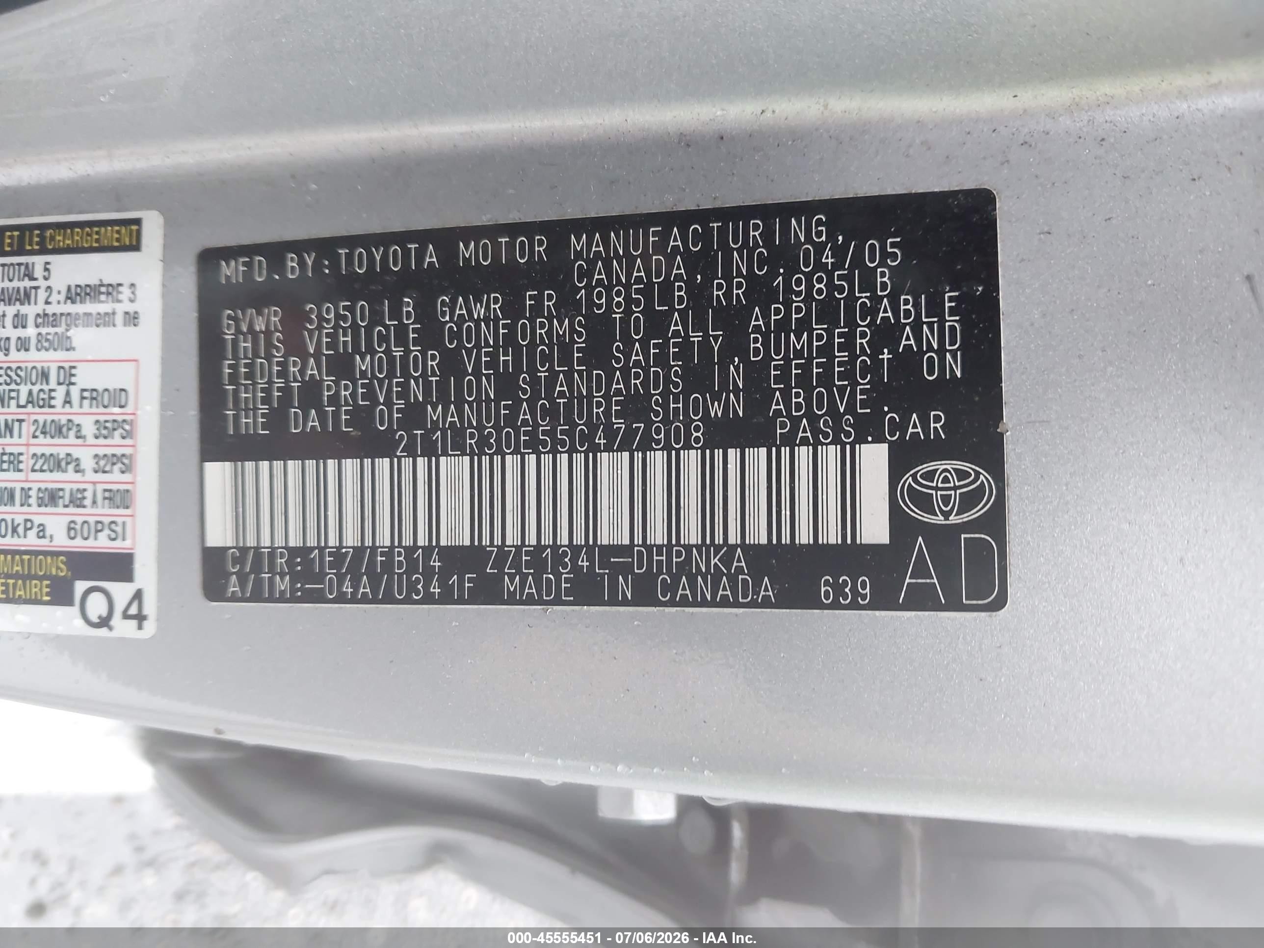 2005 Toyota Matrix Xr Silver vin: 2T1LR30E55C477908