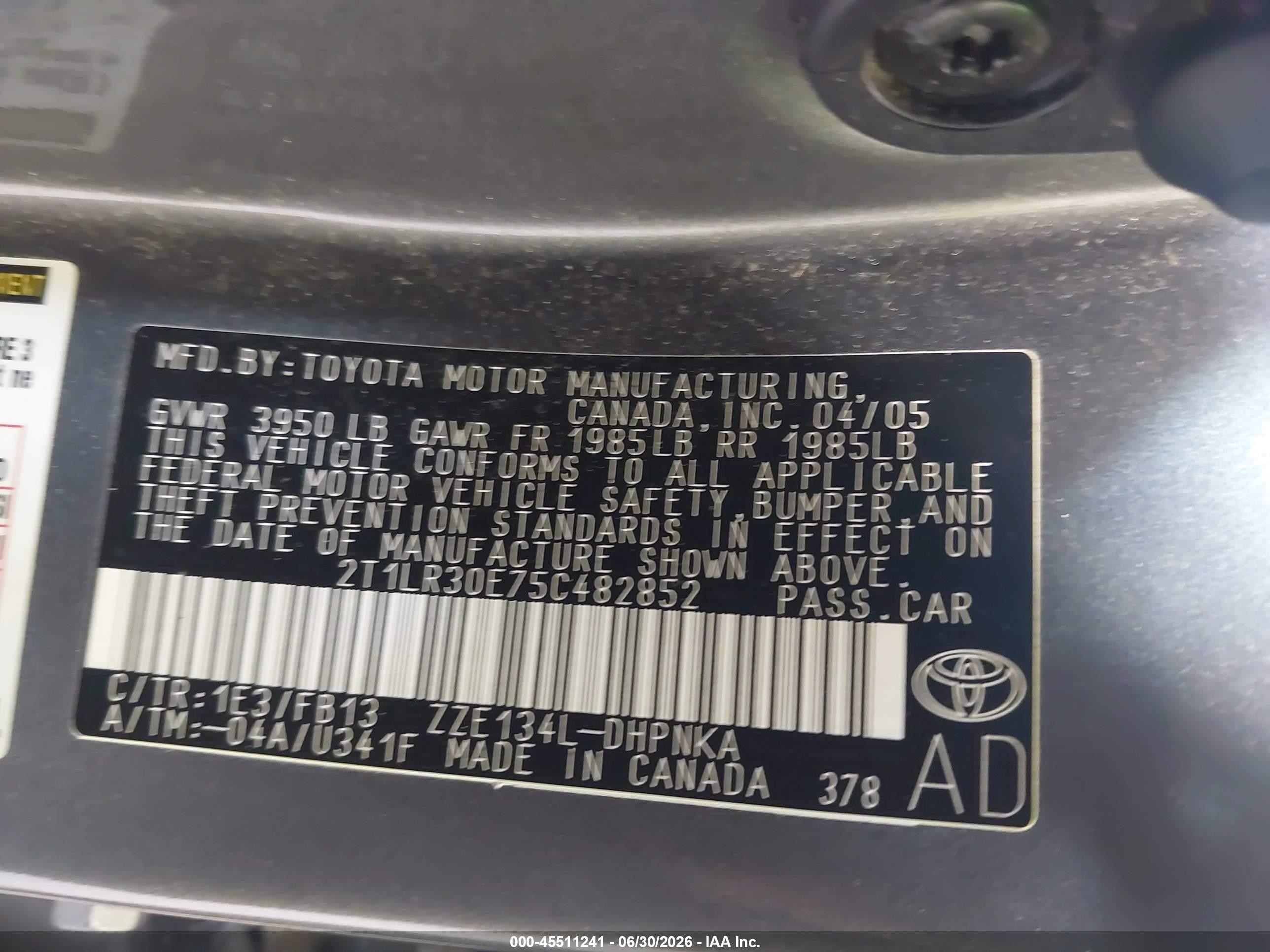 2005 Toyota Matrix Xr Gray vin: 2T1LR30E75C482852