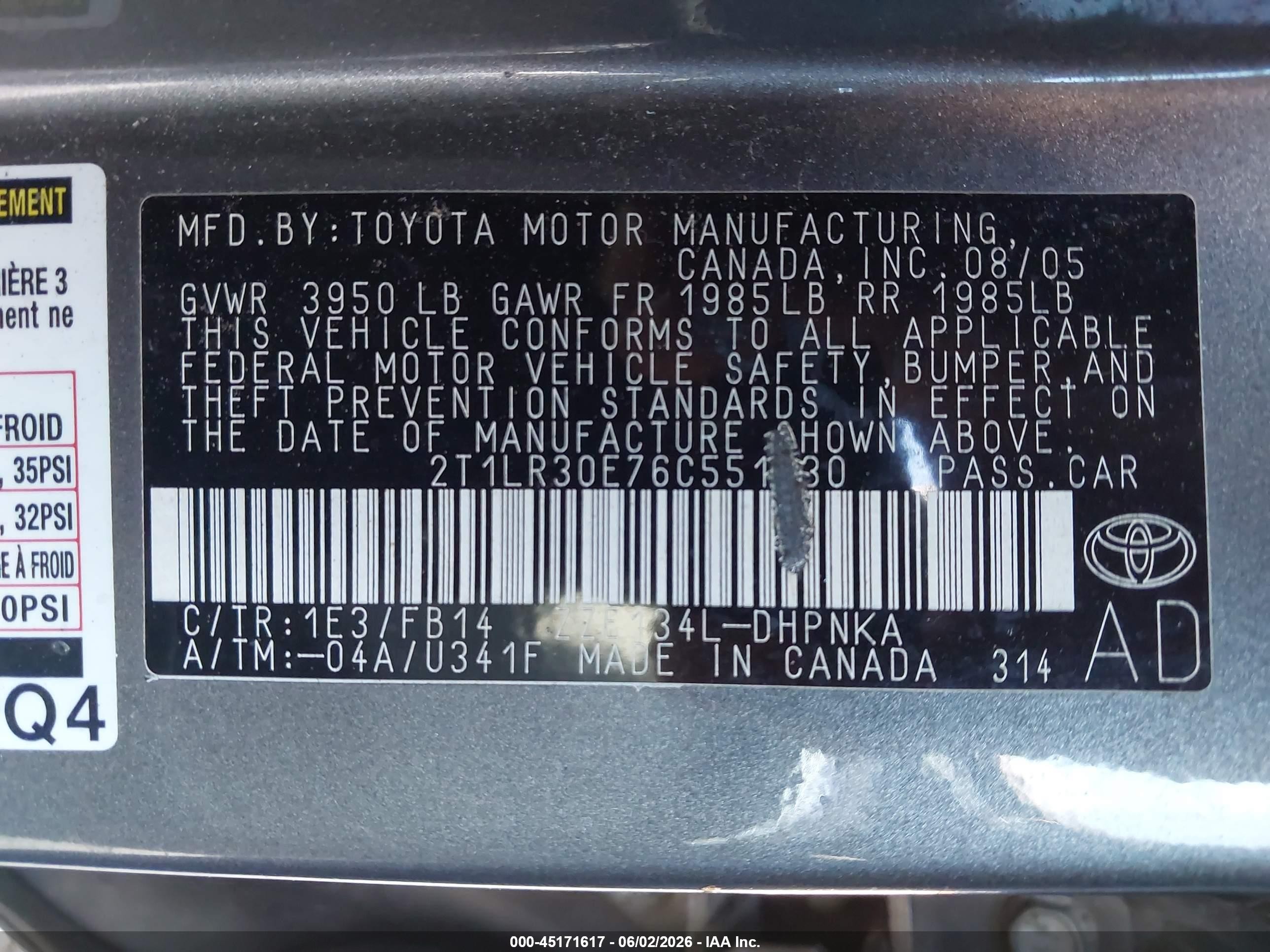 2006 Toyota Matrix Xr Gray vin: 2T1LR30E76C551430