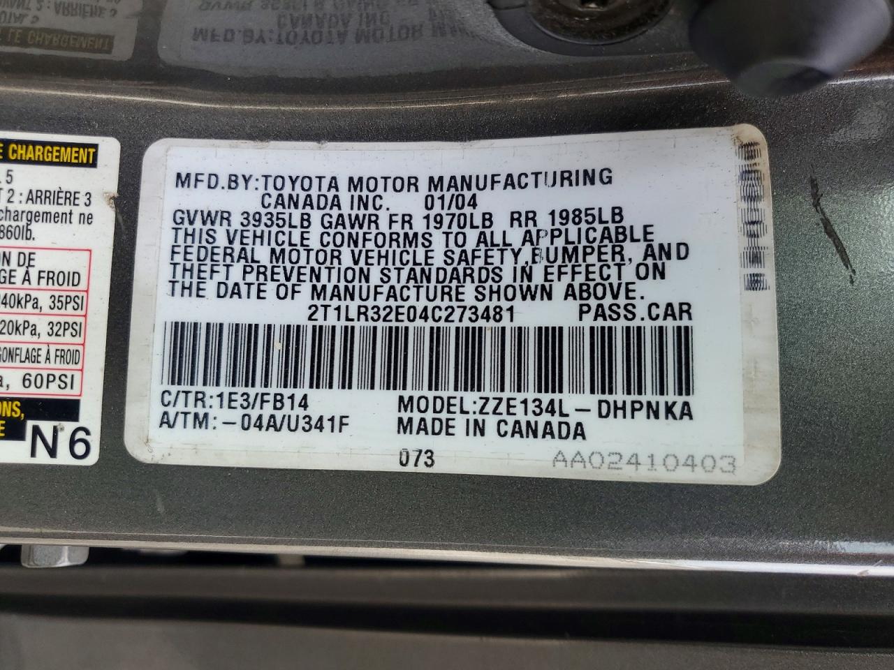 2004 Toyota Matrix Xr Gray vin: 2T1LR32E04C273481