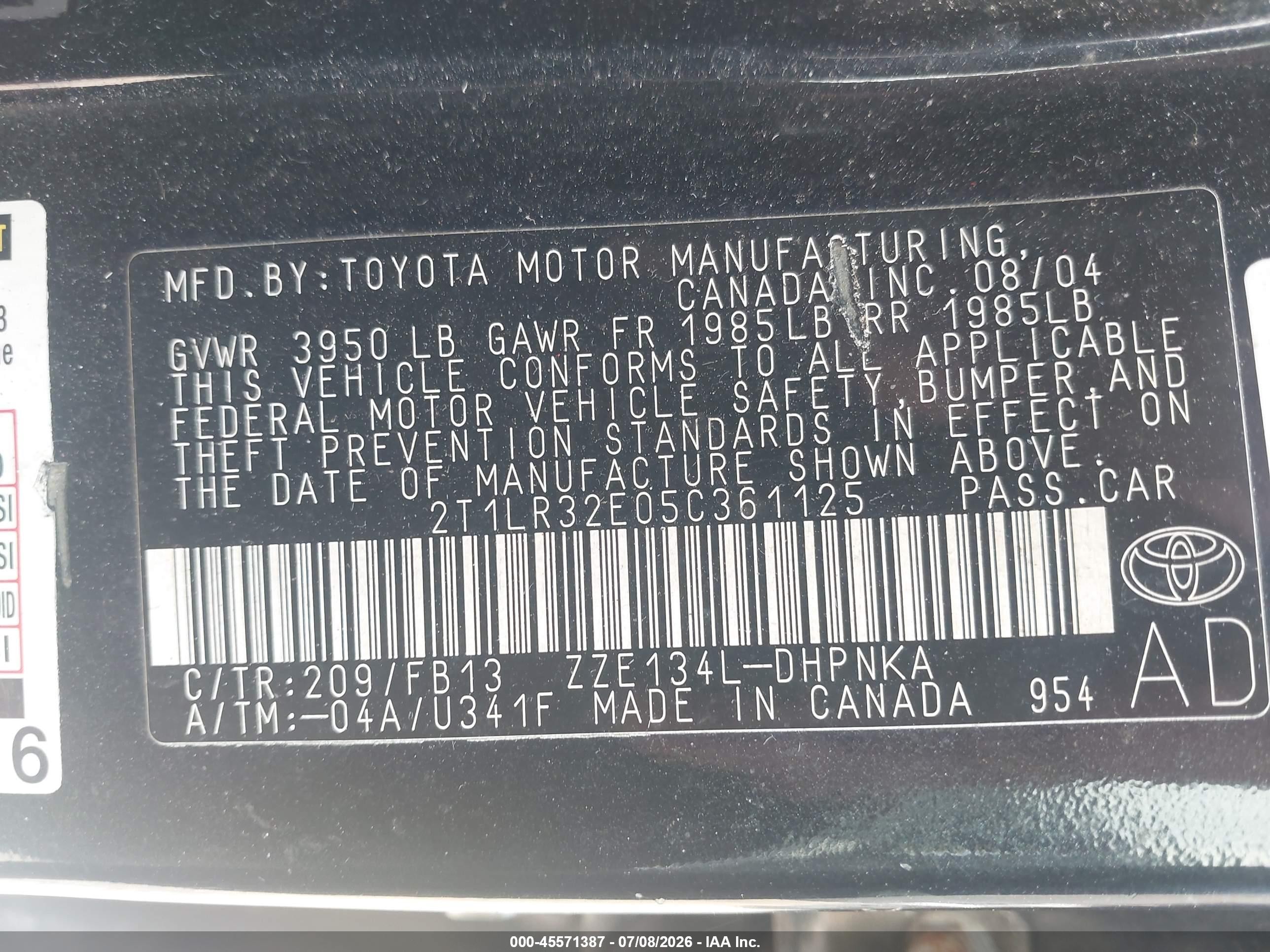 2005 Toyota Matrix Xr Black vin: 2T1LR32E05C361125
