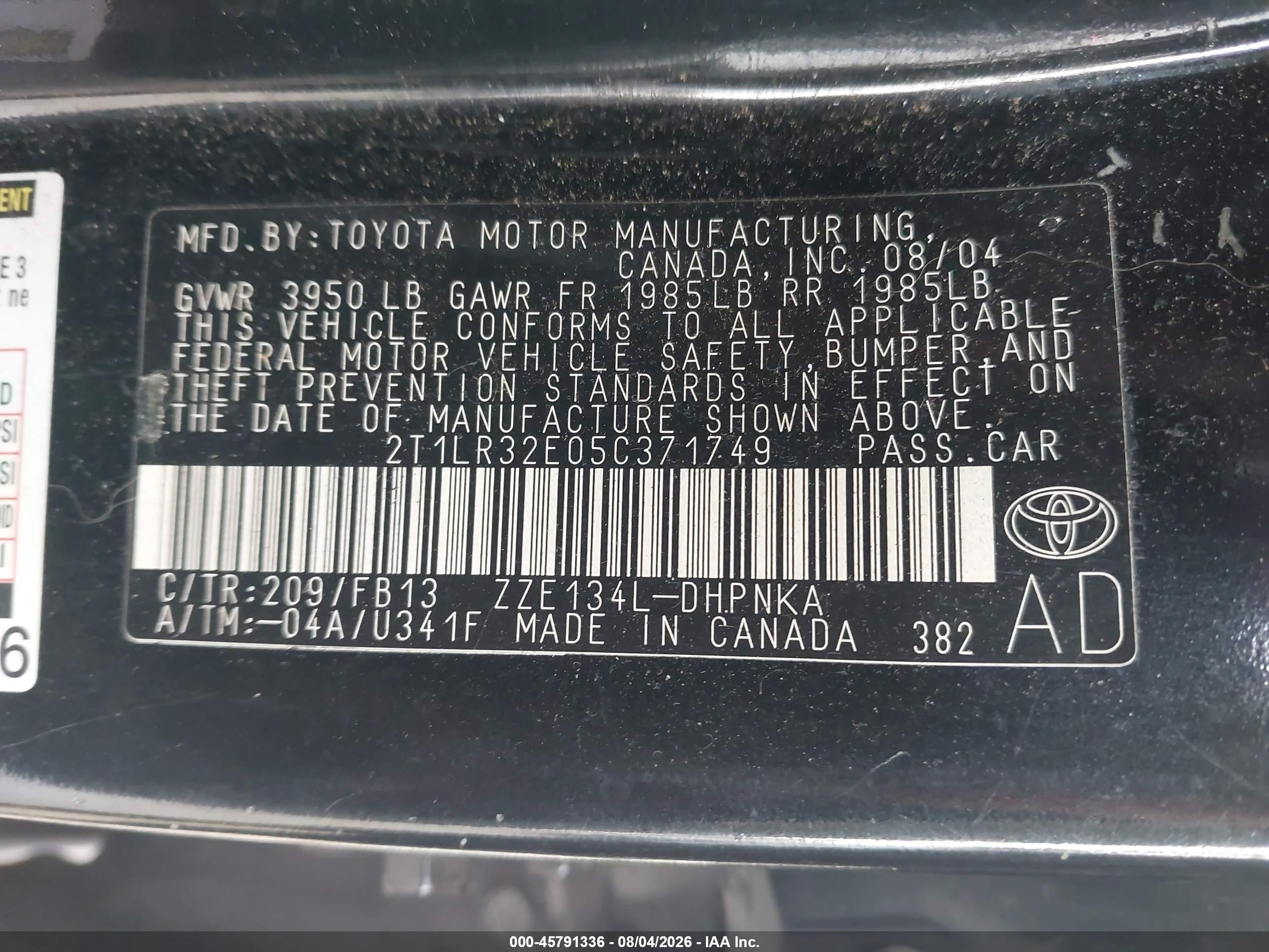 2005 Toyota Matrix Xr Black vin: 2T1LR32E05C371749