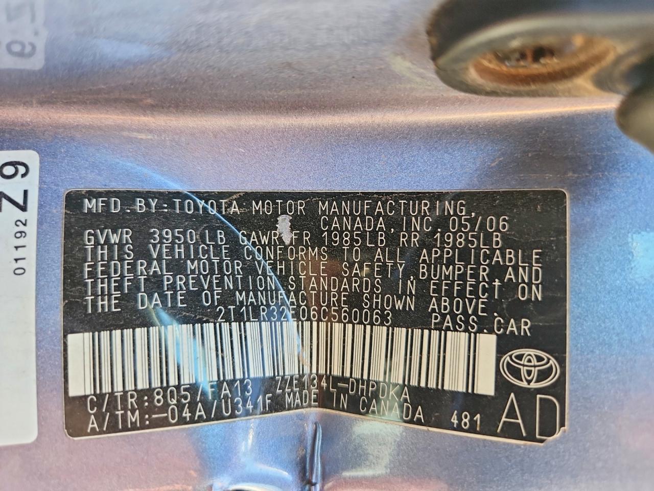 2006 Toyota Matrix Base Blue vin: 2T1LR32E06C560063