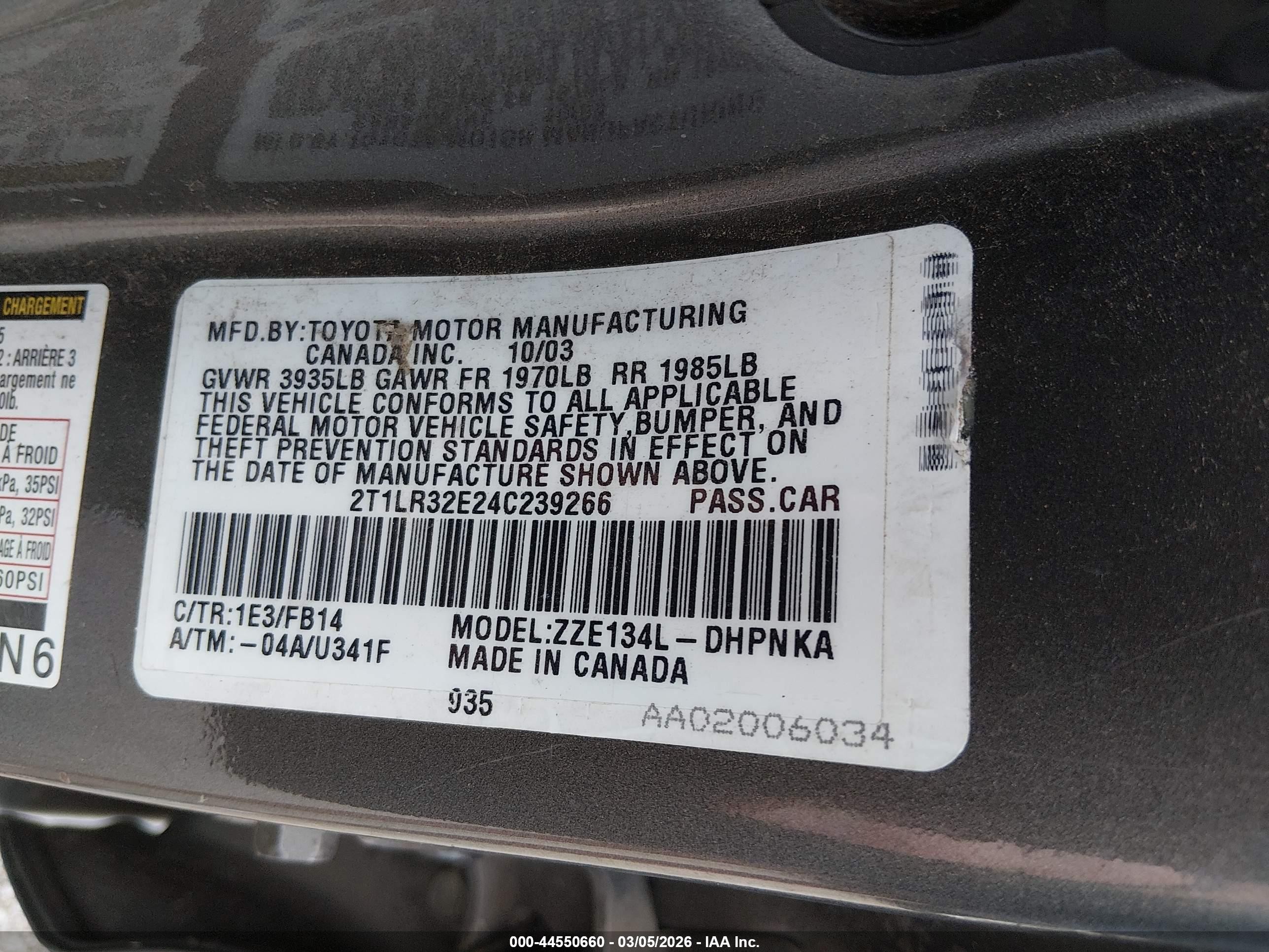 2004 Toyota Matrix Xr Gray vin: 2T1LR32E24C239266