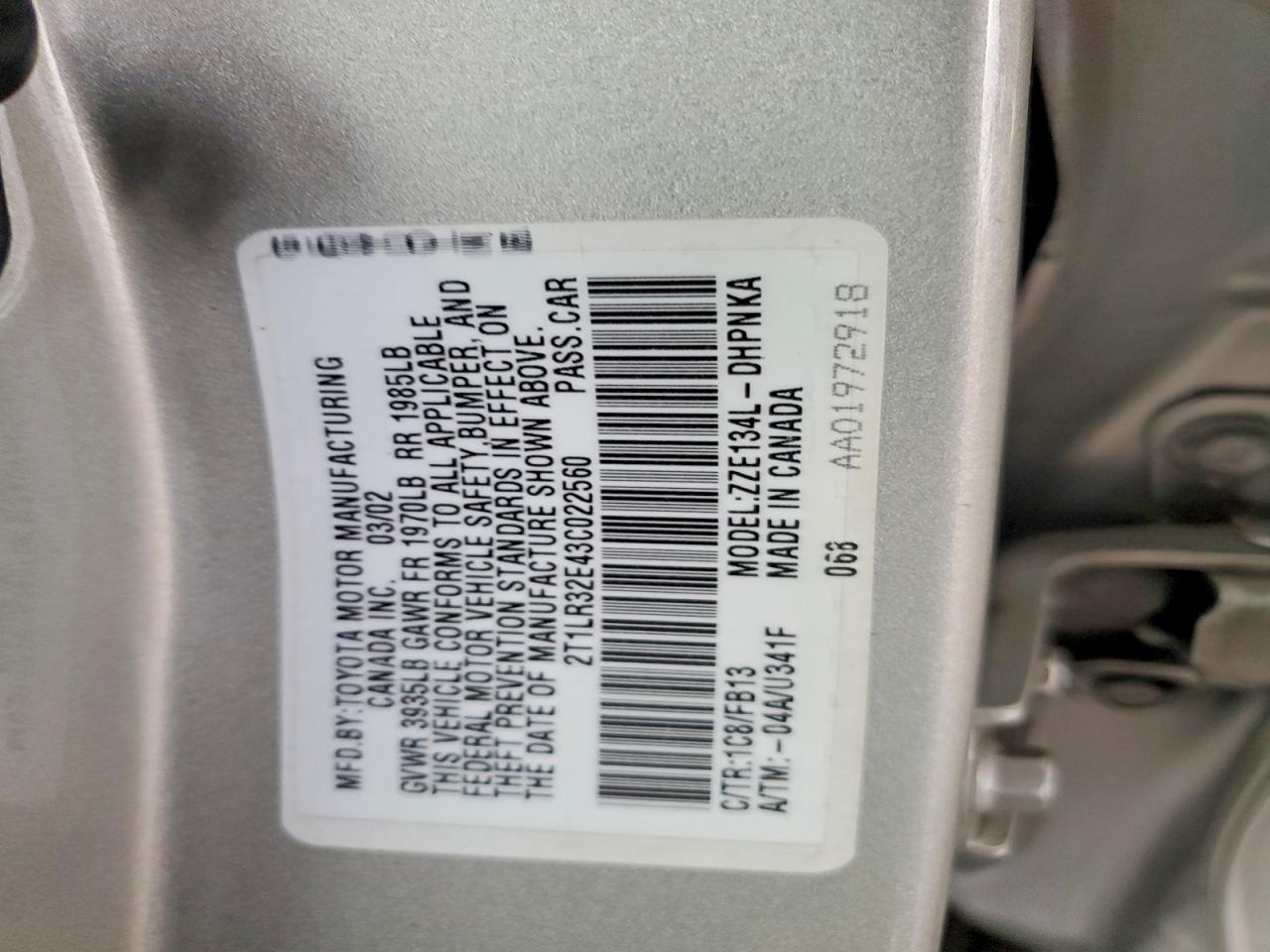 2003 Toyota Matrix Xr Silver vin: 2T1LR32E43C022560