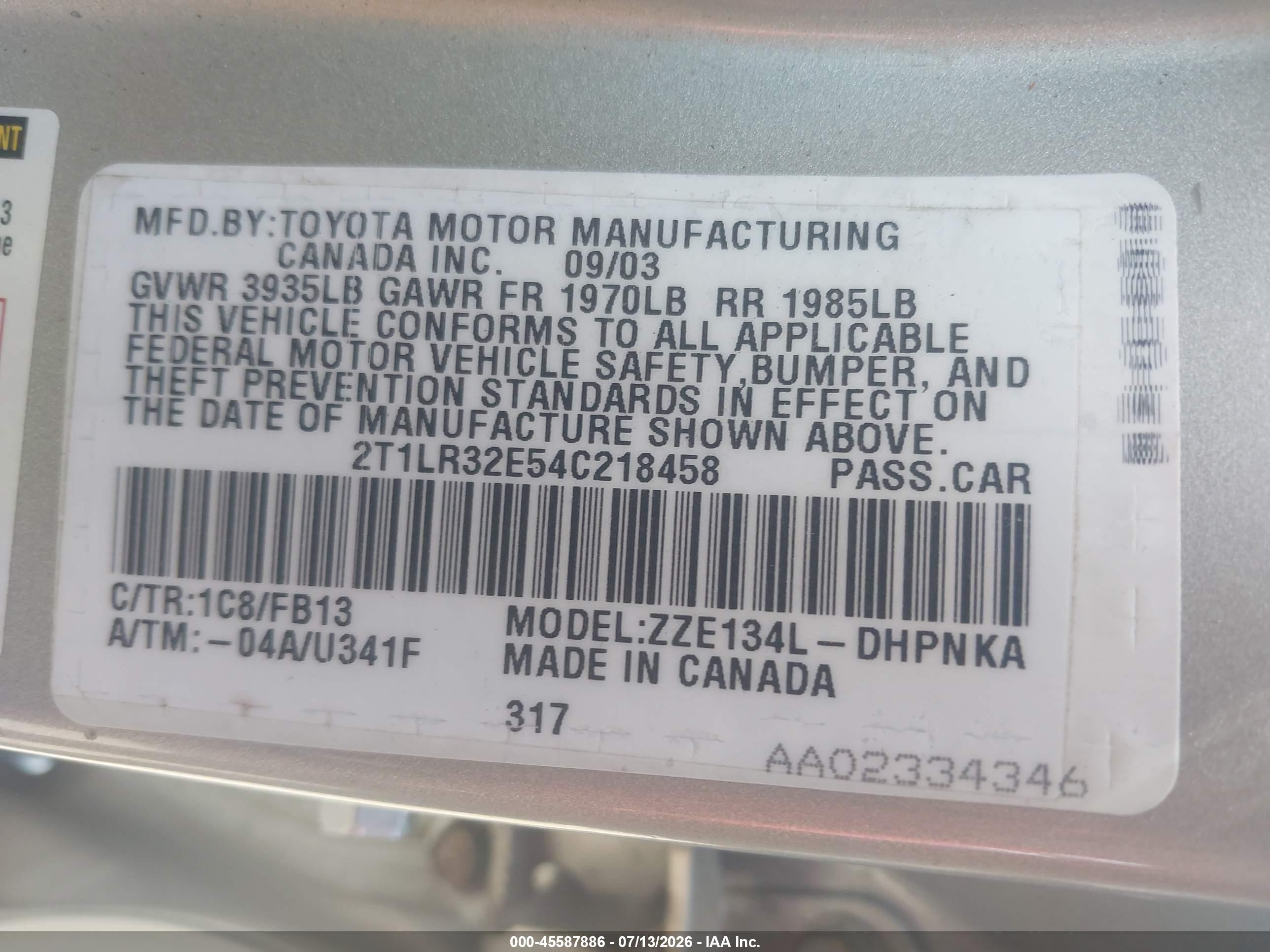 2004 Toyota Matrix Xr Silver vin: 2T1LR32E54C218458