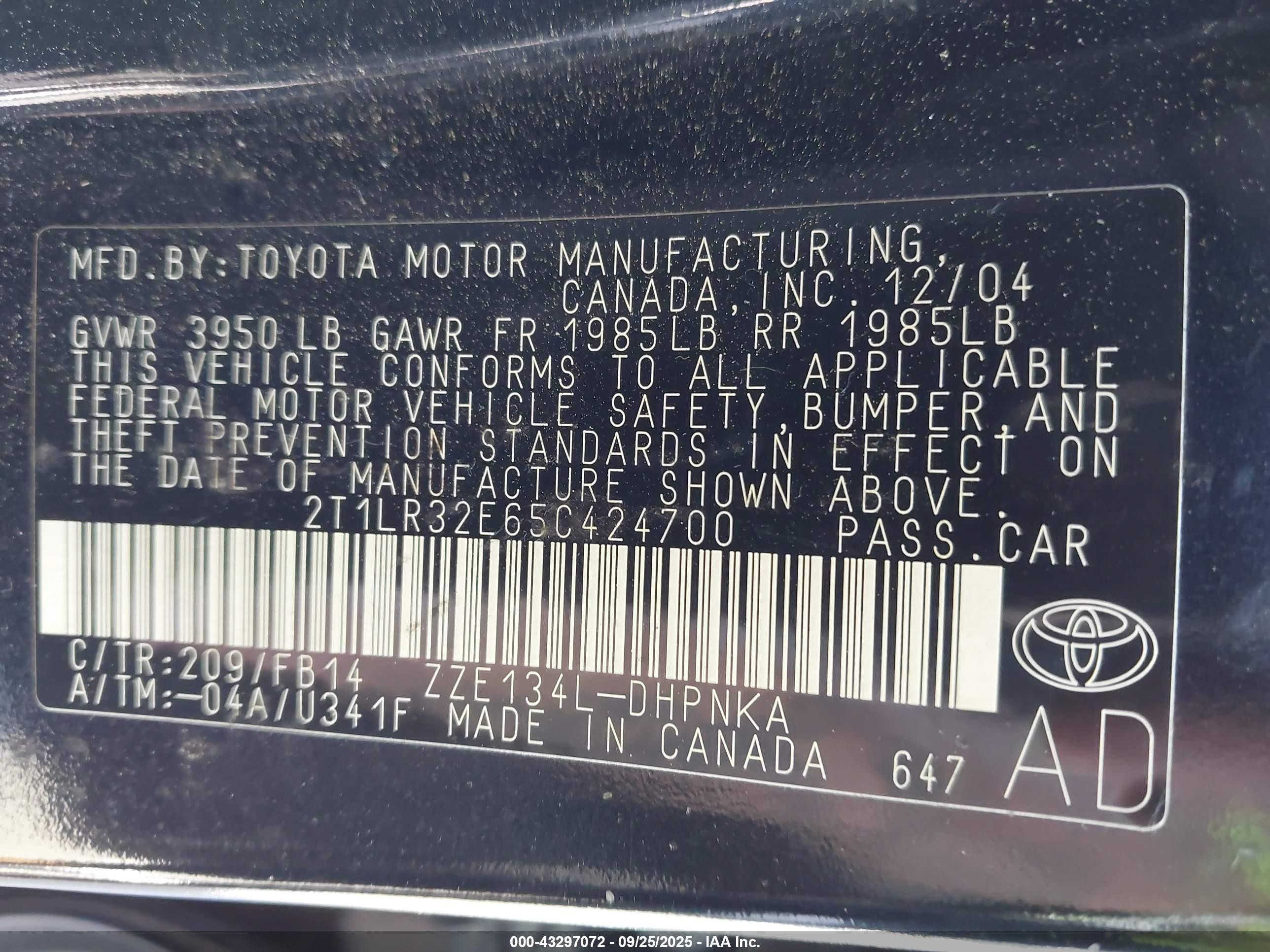 2005 Toyota Matrix Xr Black vin: 2T1LR32E65C424700