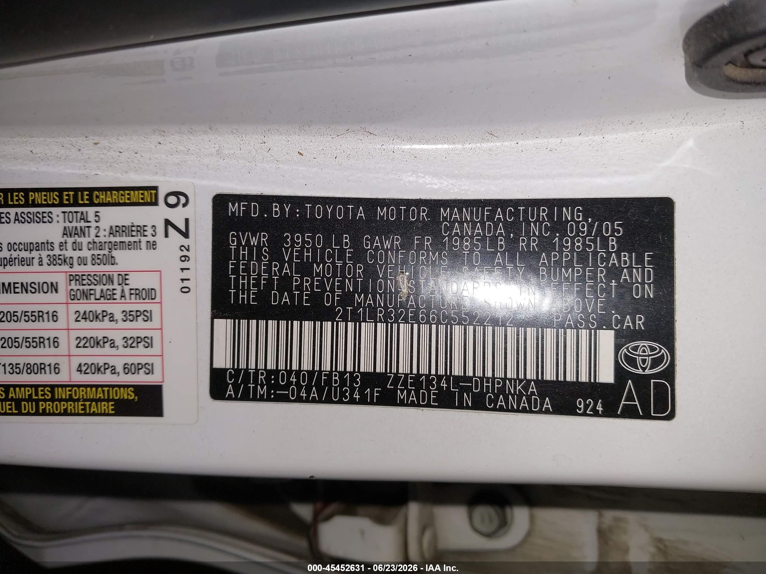 2006 Toyota Matrix Xr Белый vin: 2T1LR32E66C552212