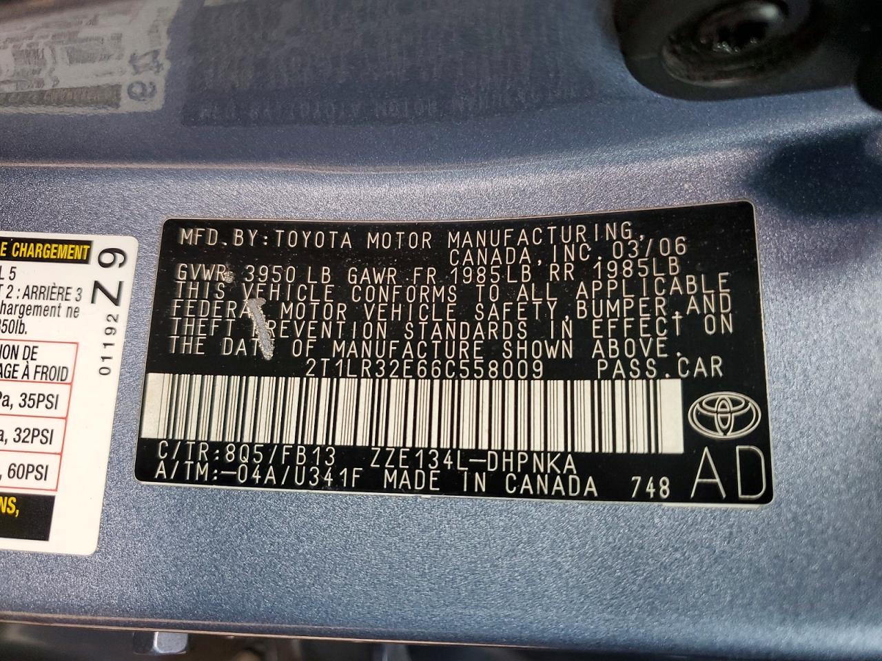 2006 Toyota Matrix Xr Blue vin: 2T1LR32E66C558009
