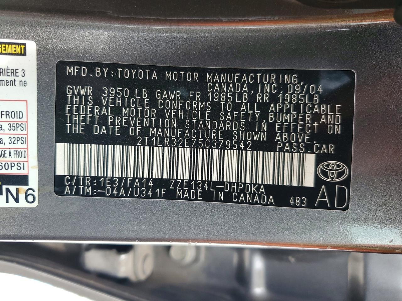 2005 Toyota Corolla Matrix Base Серый vin: 2T1LR32E75C379542
