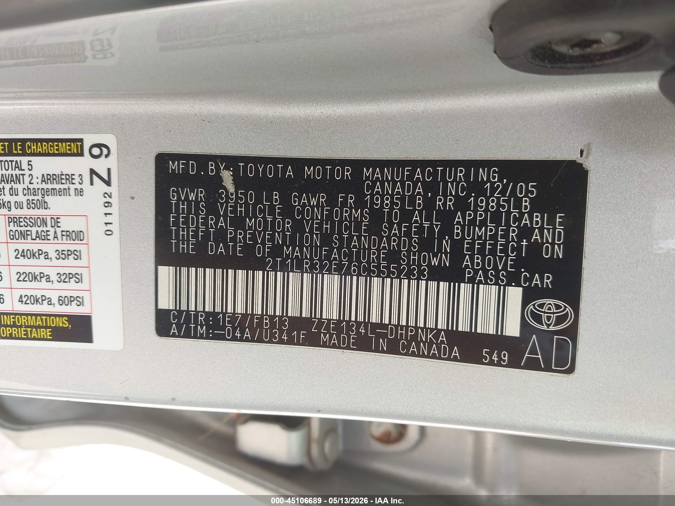 2006 Toyota Matrix Xr Silver vin: 2T1LR32E76C555233