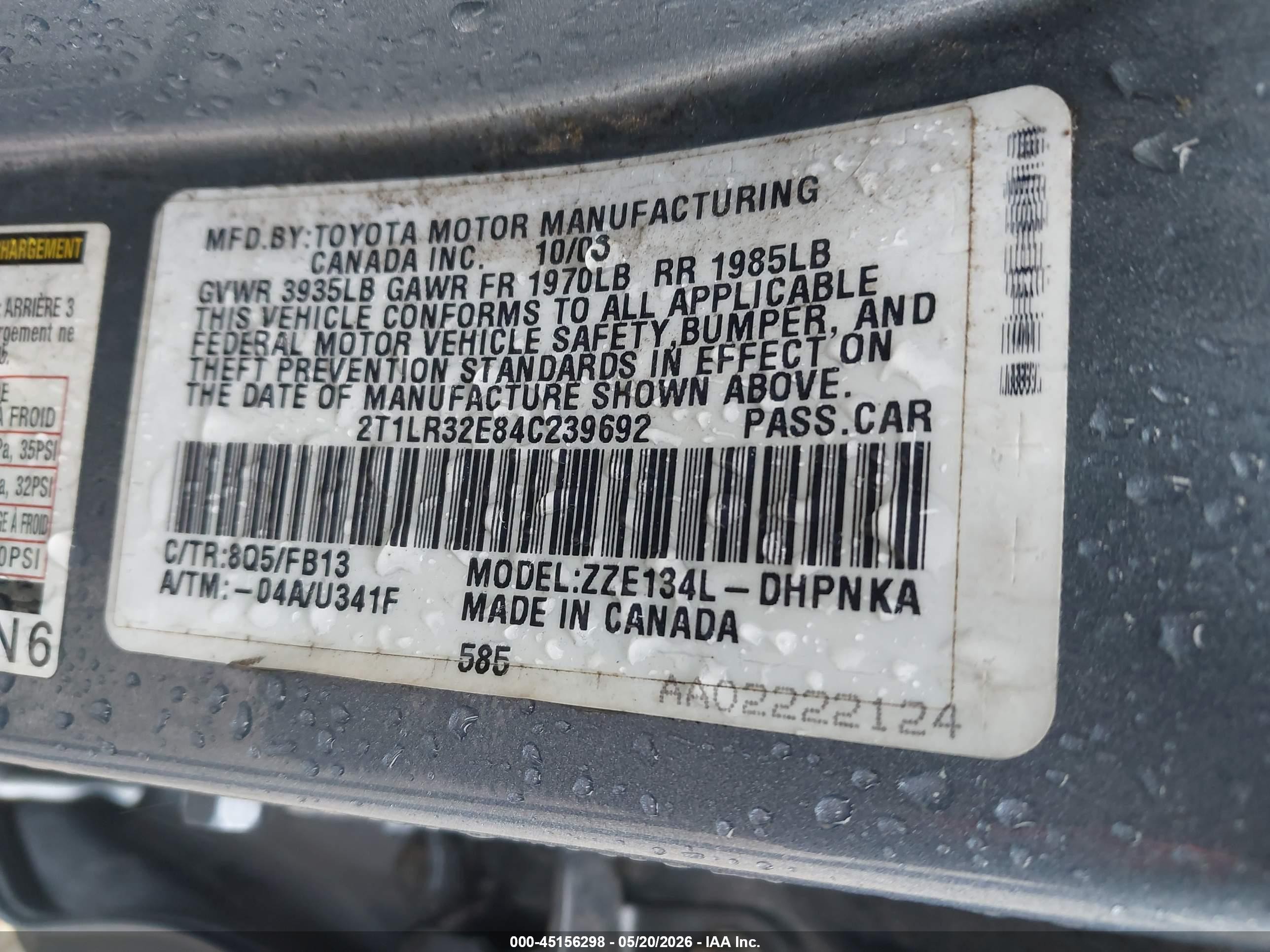 2004 Toyota Matrix Xr Blue vin: 2T1LR32E84C239692