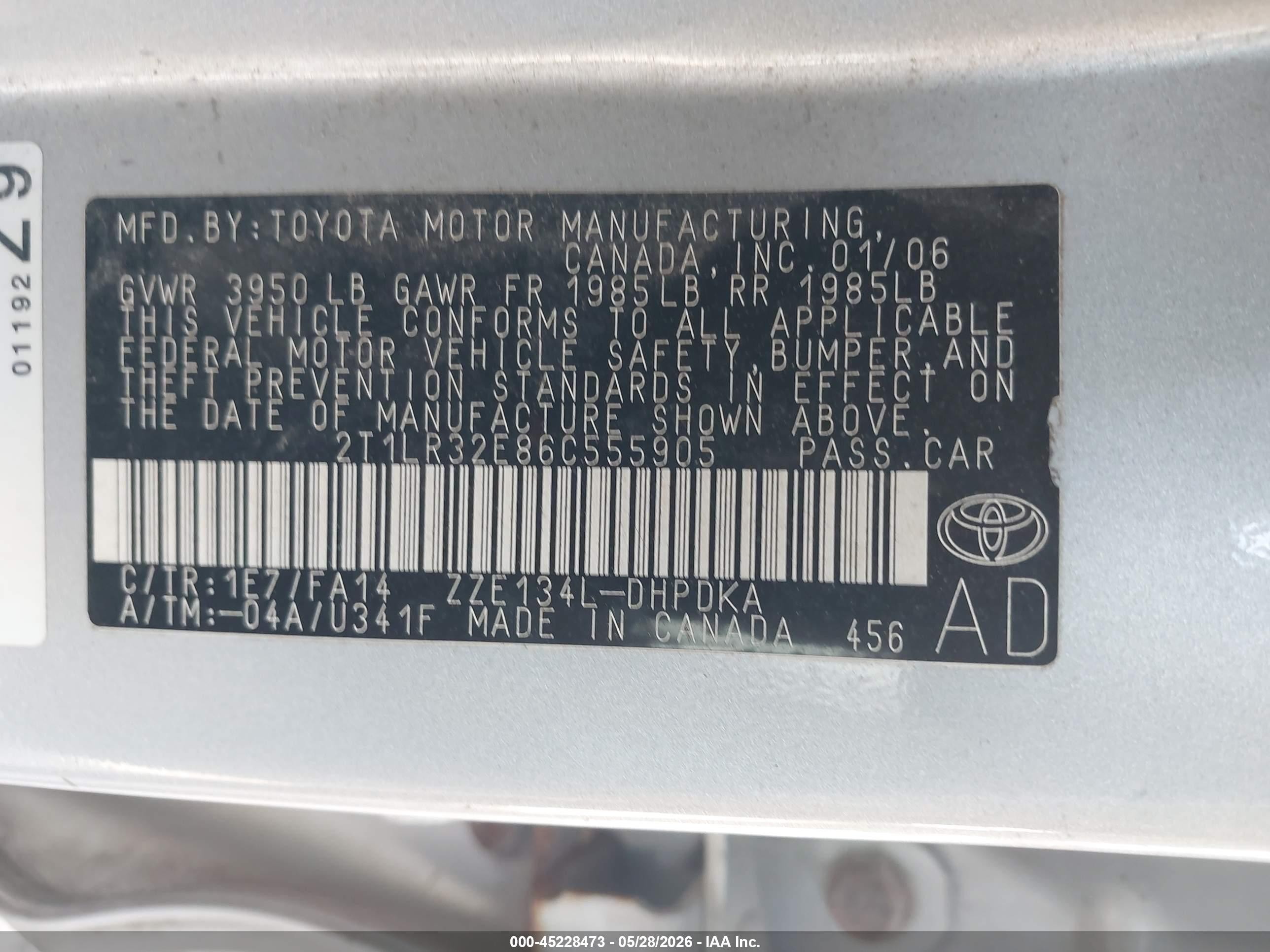 2006 Toyota Matrix   Silver vin: 2T1LR32E86C555905
