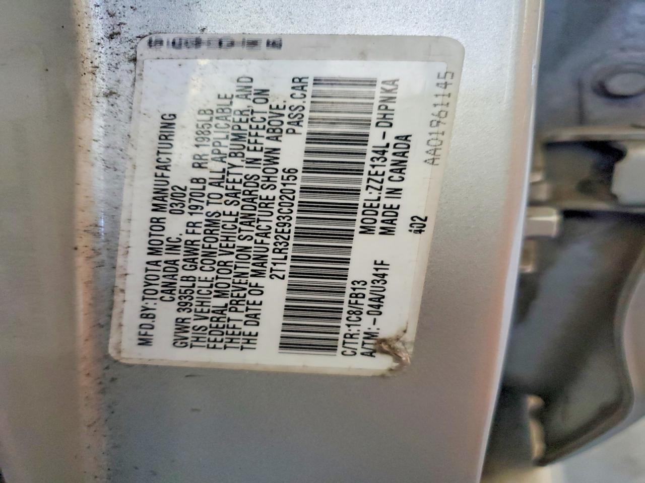 2003 Toyota Matrix Base Silver vin: 2T1LR32E93C020156