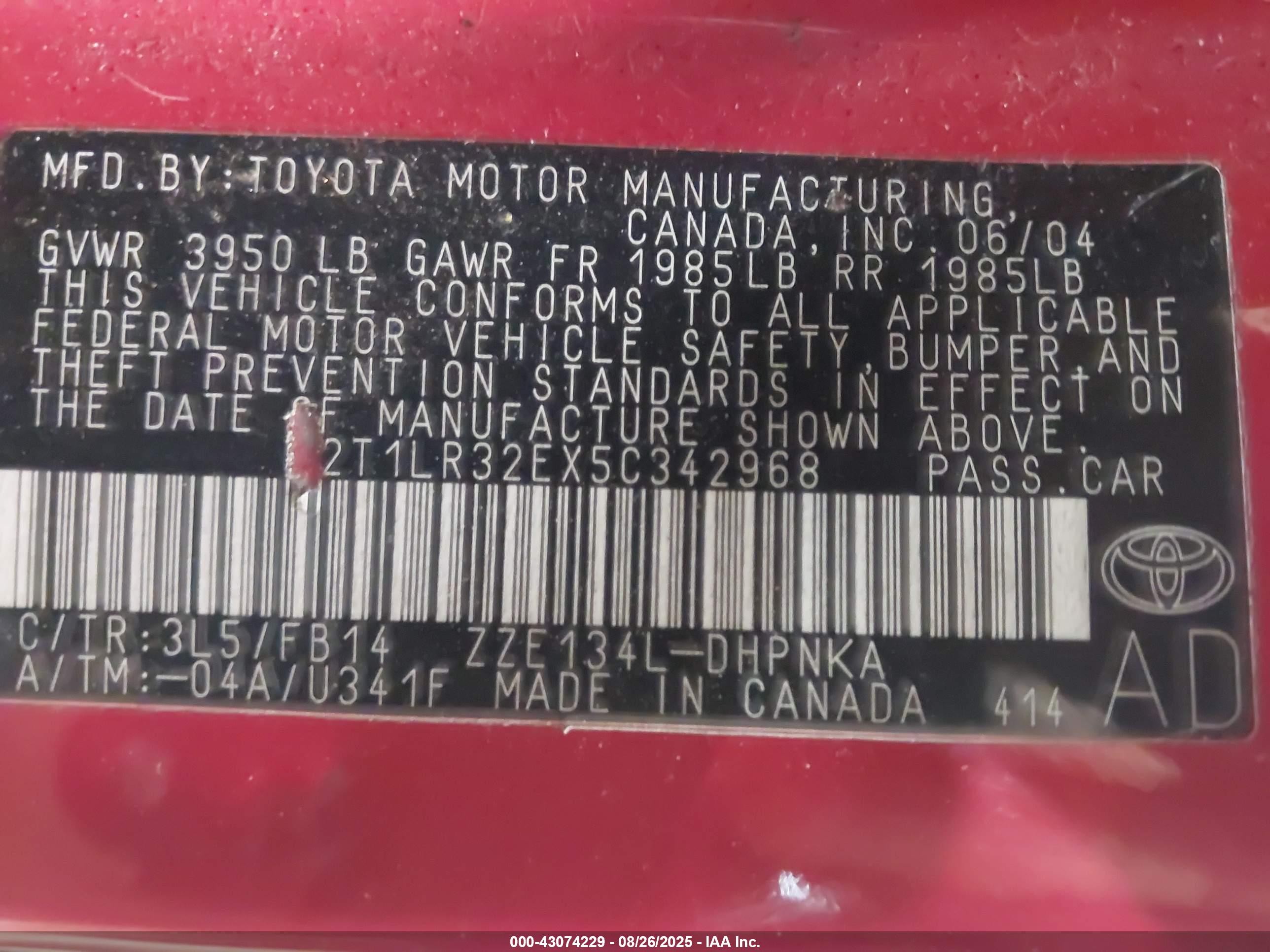 2005 Toyota Matrix Xr Red vin: 2T1LR32EX5C342968