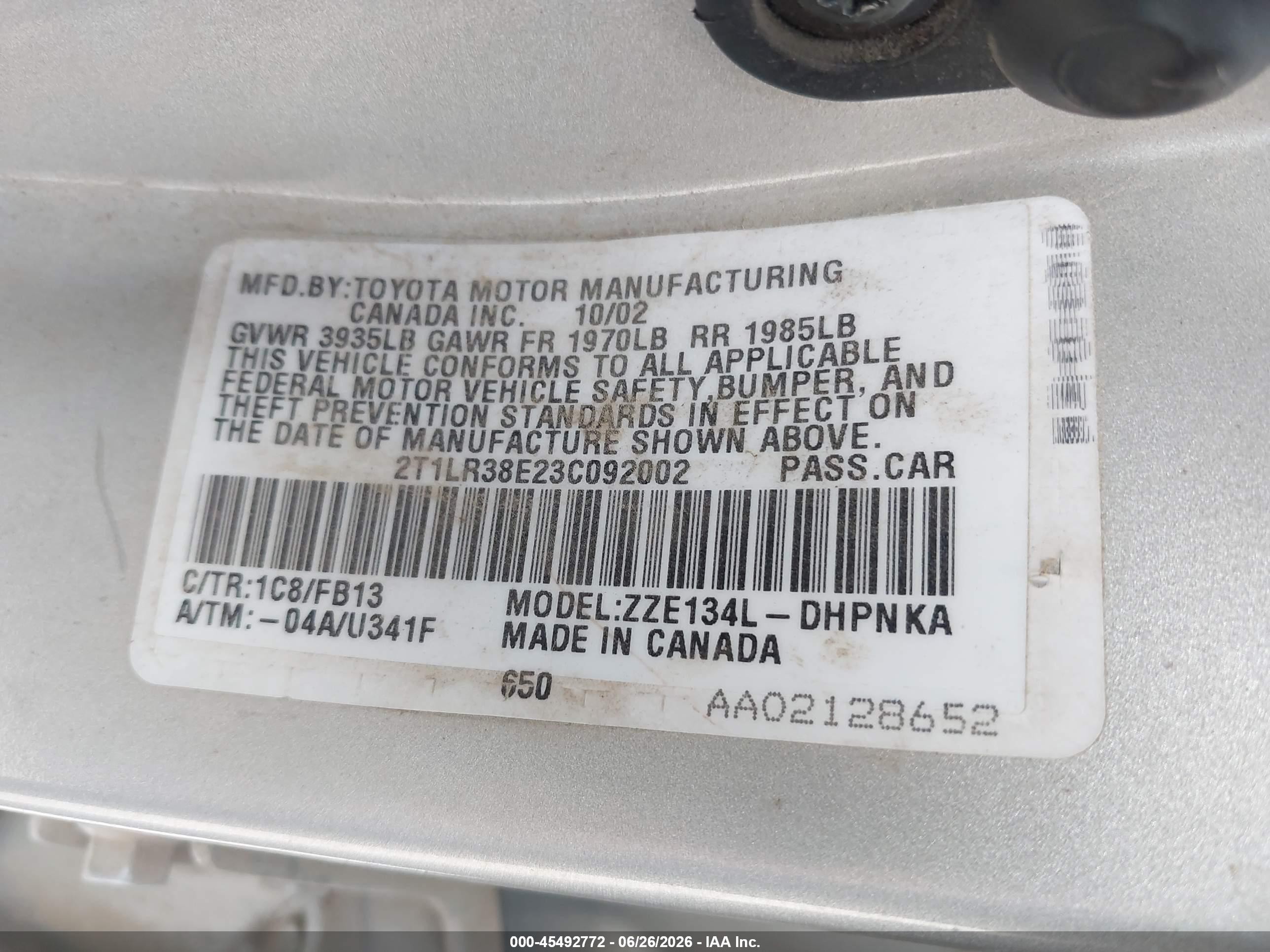 2003 Toyota Matrix Xr Silver vin: 2T1LR38E23C092002
