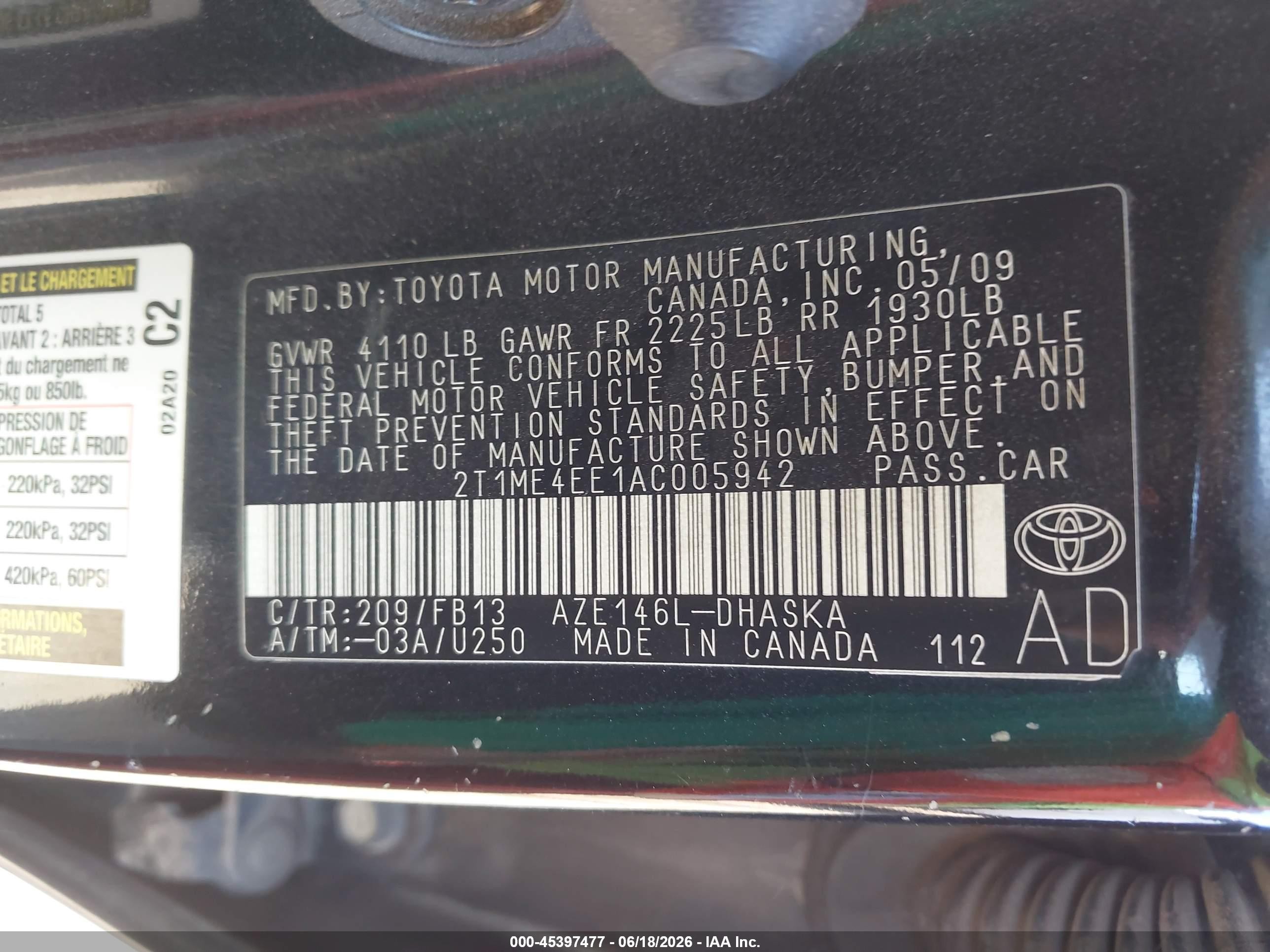 2010 Toyota Matrix Xrs Black vin: 2T1ME4EE1AC005942