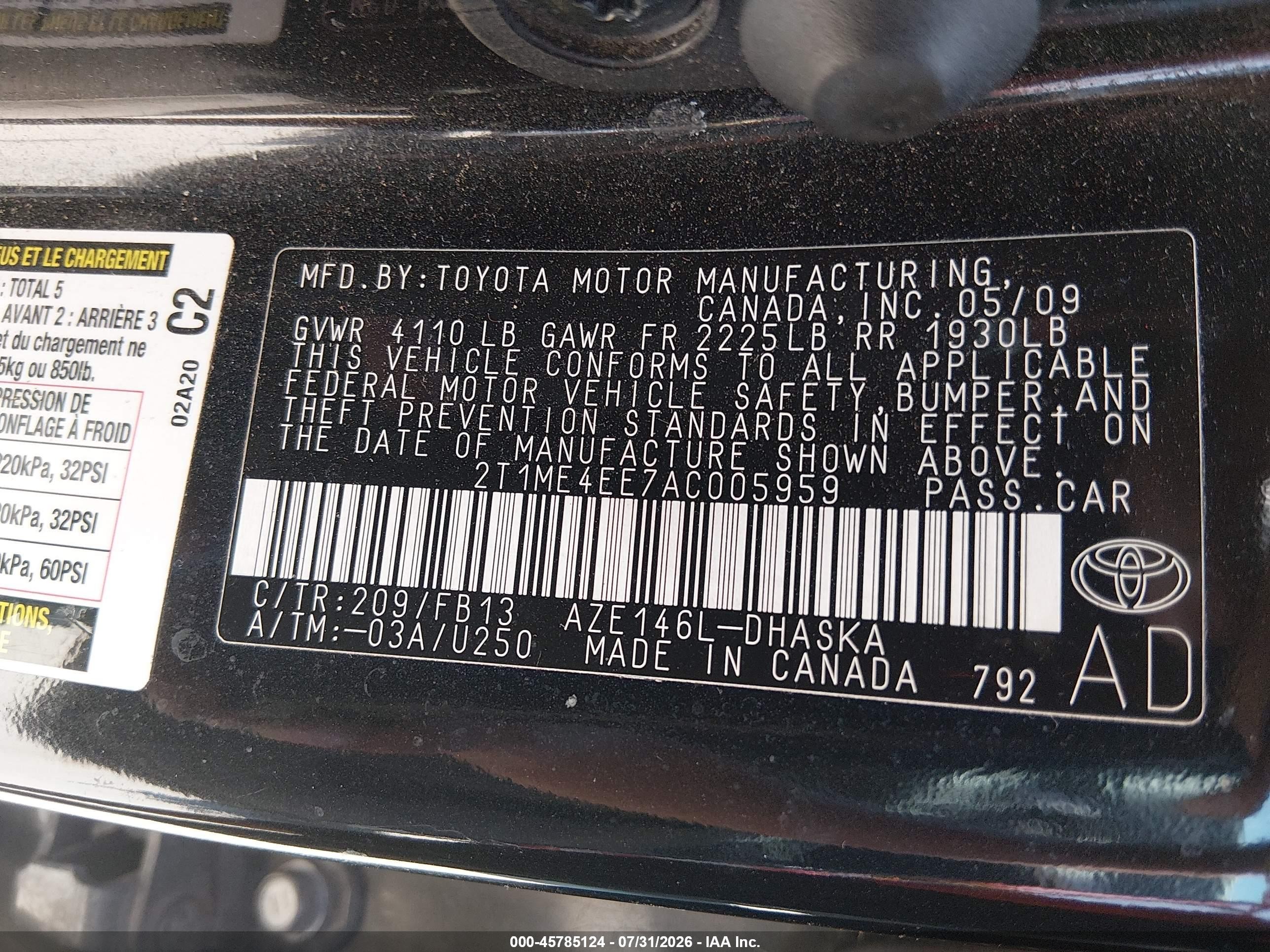 2010 Toyota Matrix Xrs Black vin: 2T1ME4EE7AC005959