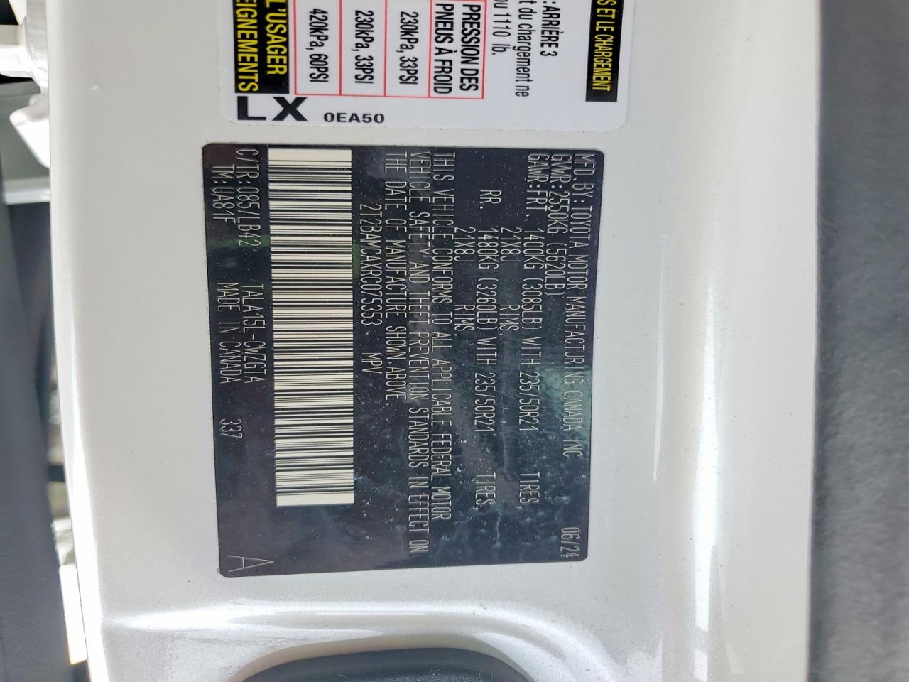 2024 Lexus Rx 350 Base White vin: 2T2BAMCAXRC075353