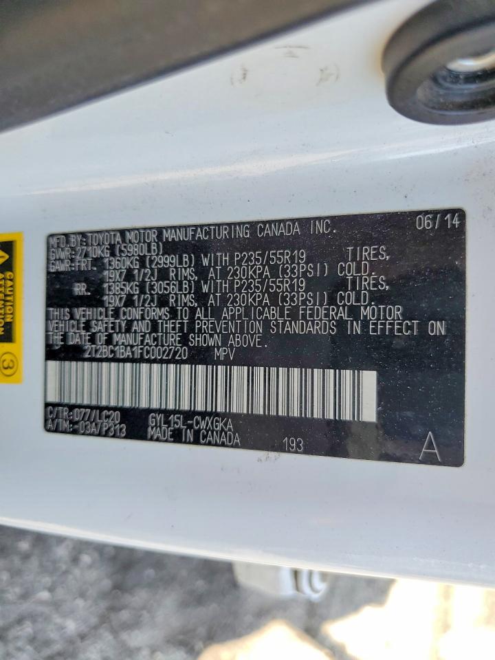 2015 Lexus Rx 450h White vin: 2T2BC1BA1FC002720