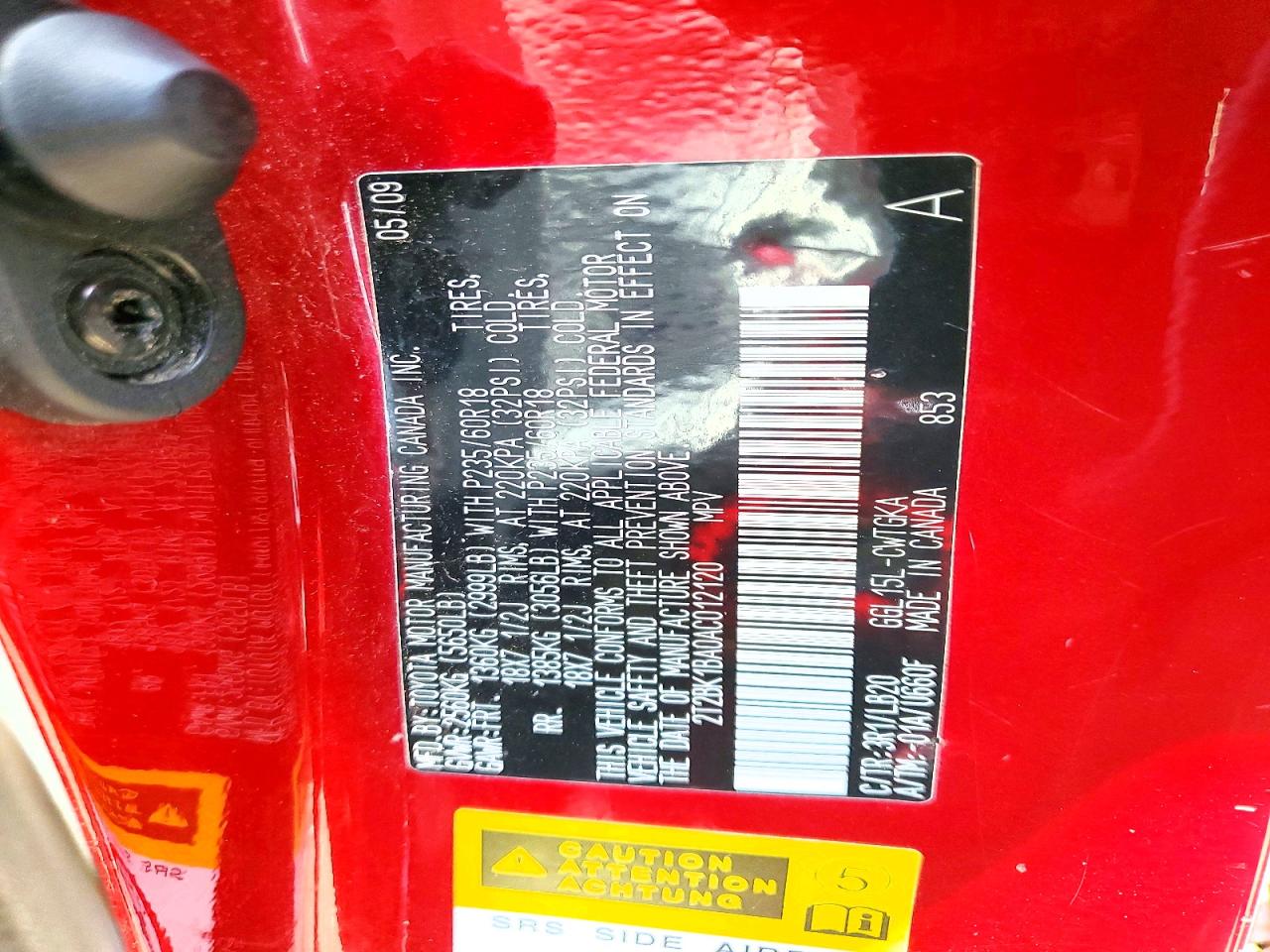 2010 Lexus Rx 350 Red vin: 2T2BK1BA0AC012120