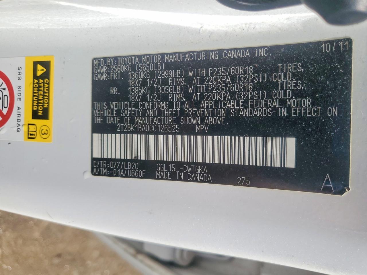 2012 Lexus Rx 350 White vin: 2T2BK1BA0CC126525