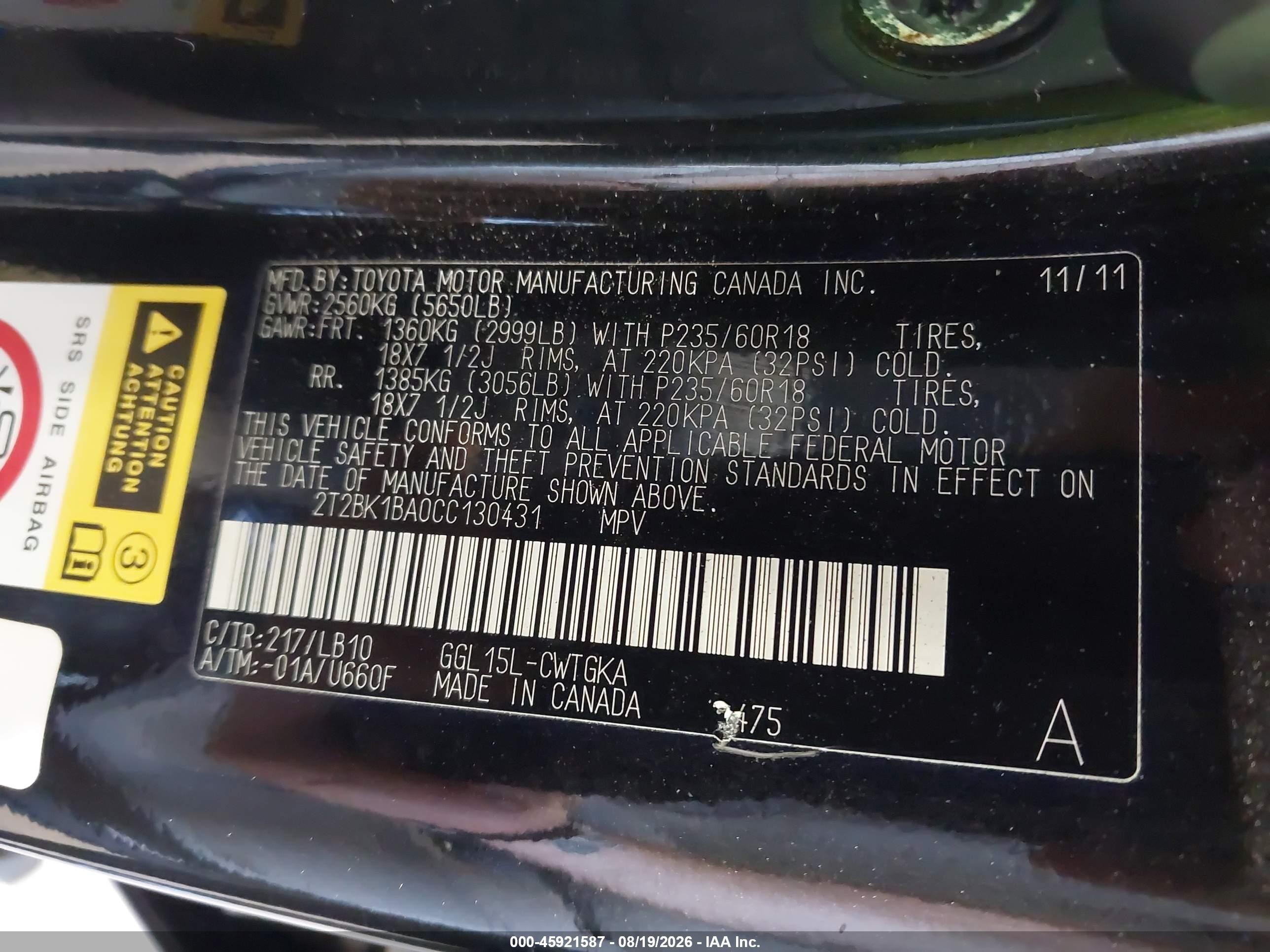 2012 Lexus Rx 350   Black vin: 2T2BK1BA0CC130431