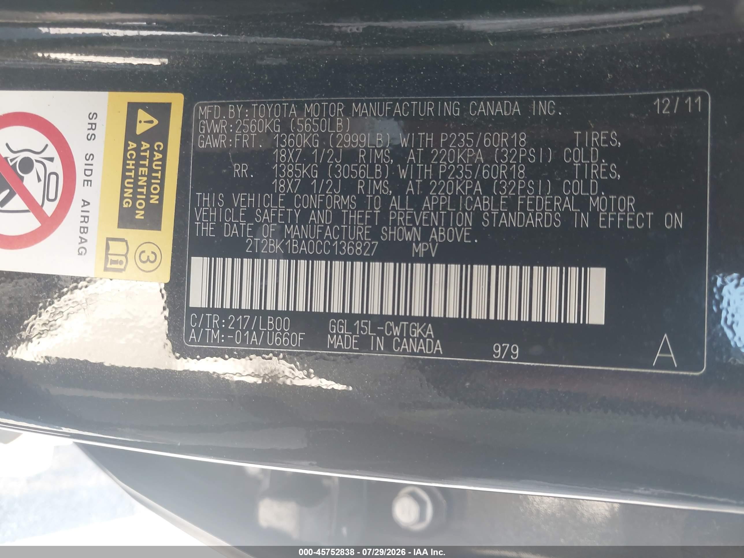 2012 Lexus Rx 350   Black vin: 2T2BK1BA0CC136827
