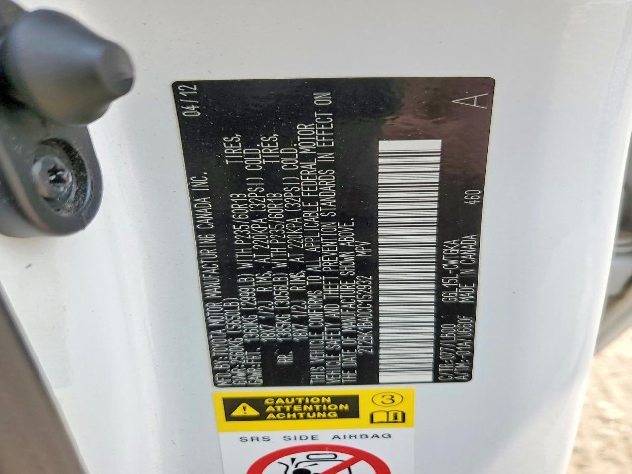 2012 Lexus Rx 350 Белый vin: 2T2BK1BA0CC152932