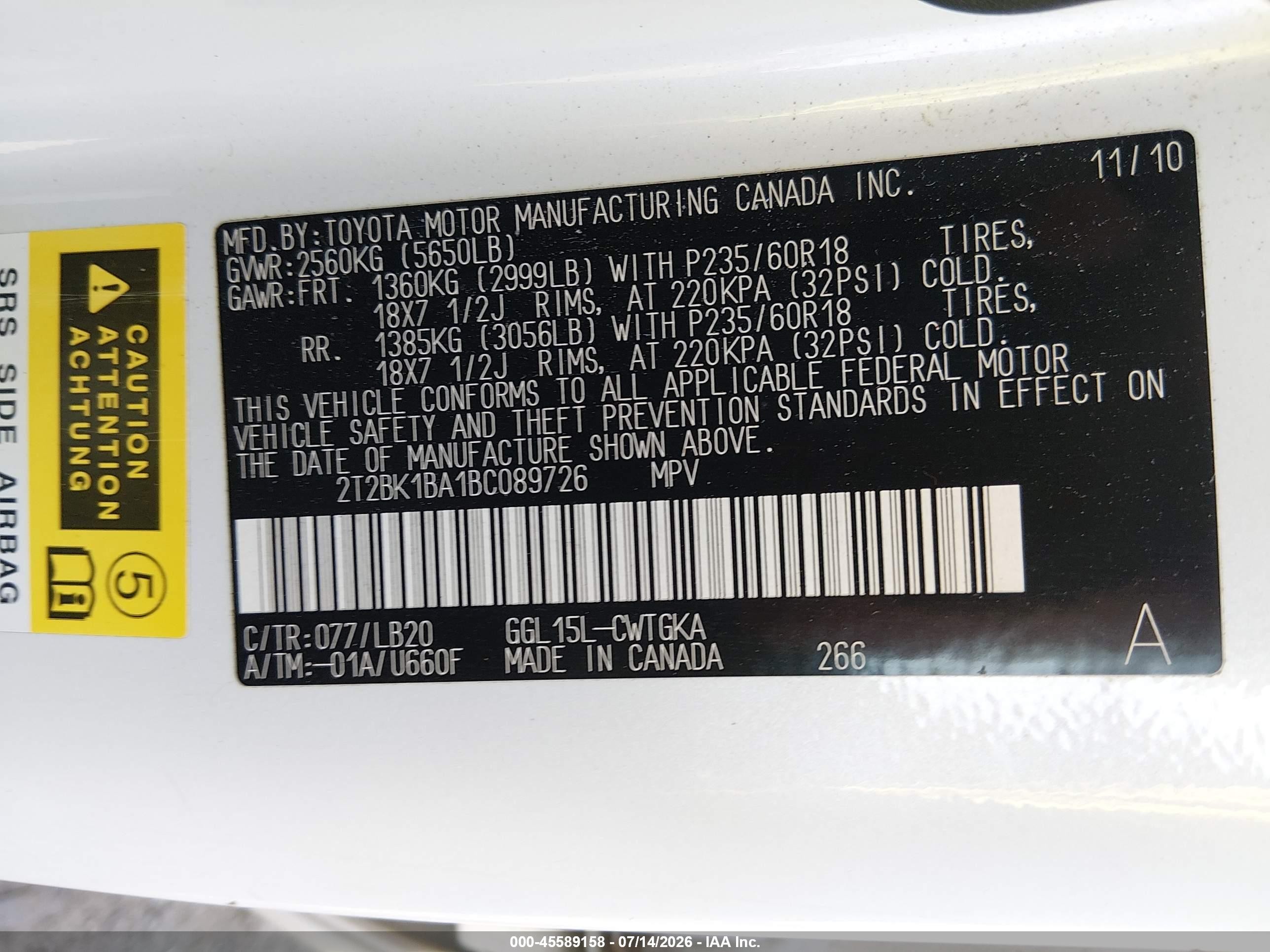 2011 Lexus Rx 350   White vin: 2T2BK1BA1BC089726
