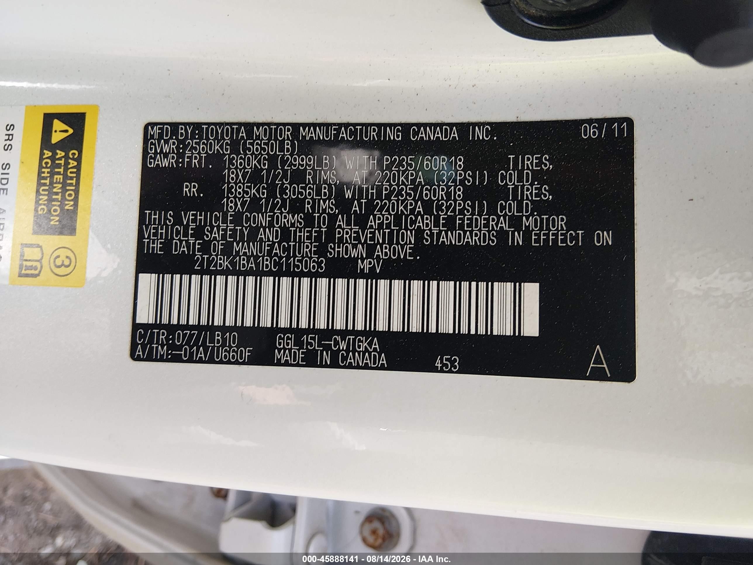 2011 Lexus Rx 350   White vin: 2T2BK1BA1BC115063