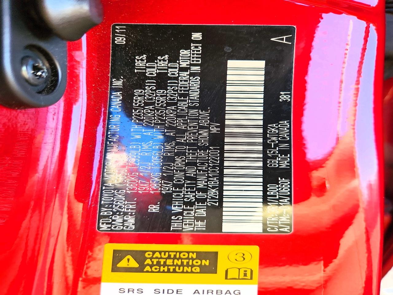 2012 Lexus Rx 350 Red vin: 2T2BK1BA1CC122001