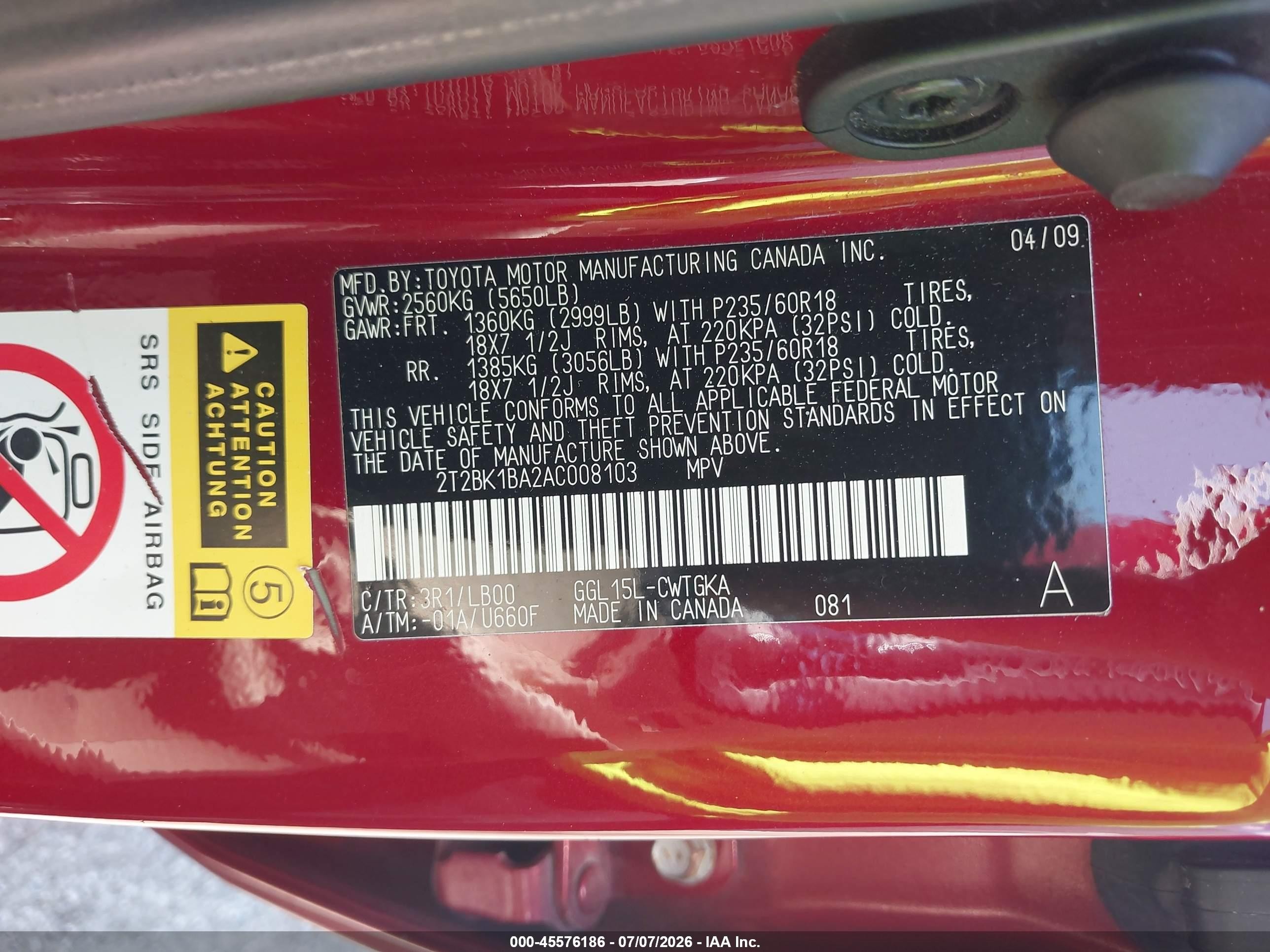 2010 Lexus Rx 350   Red vin: 2T2BK1BA2AC008103