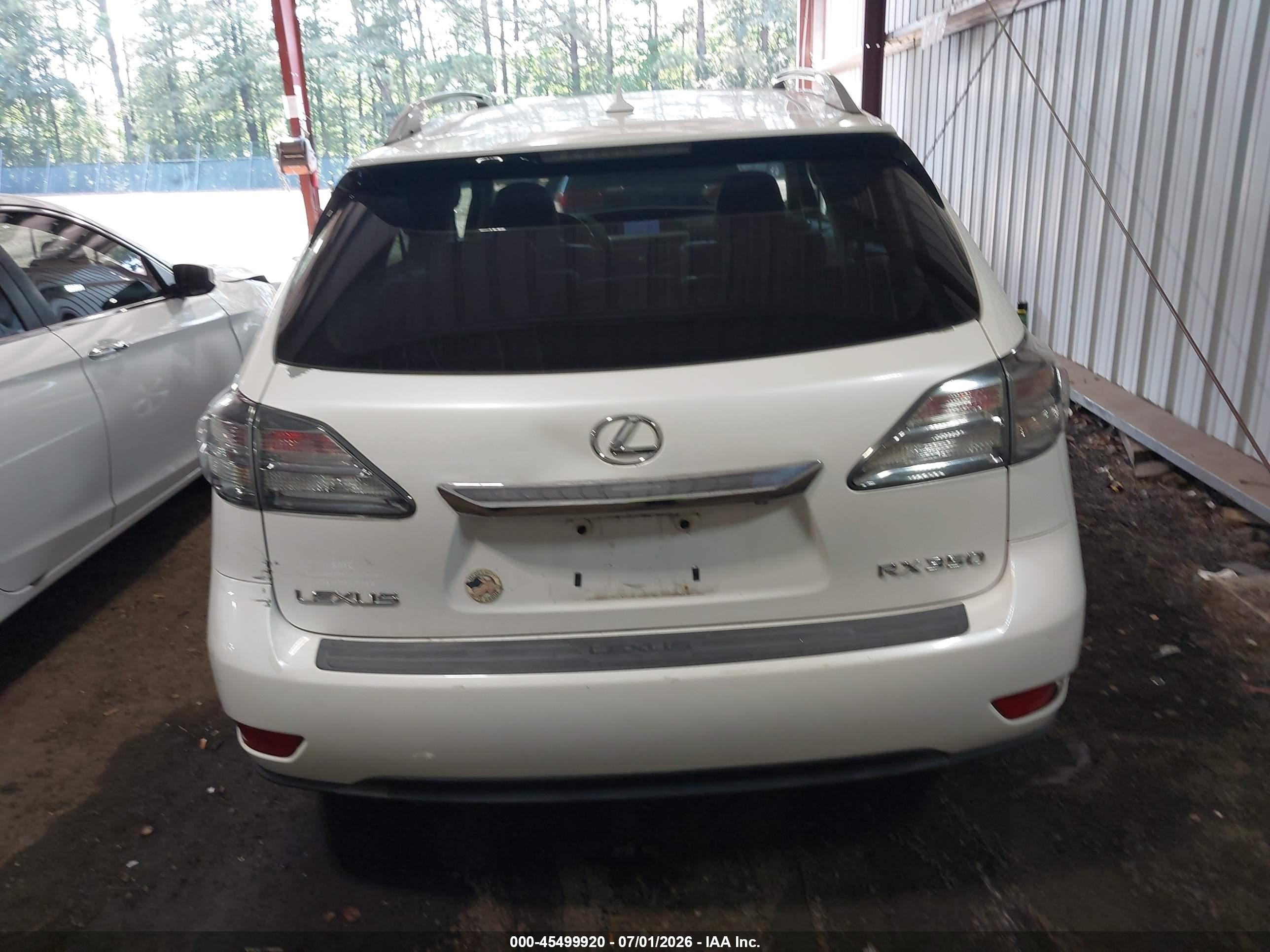 2010 Lexus Rx 350   White vin: 2T2BK1BA3AC023693