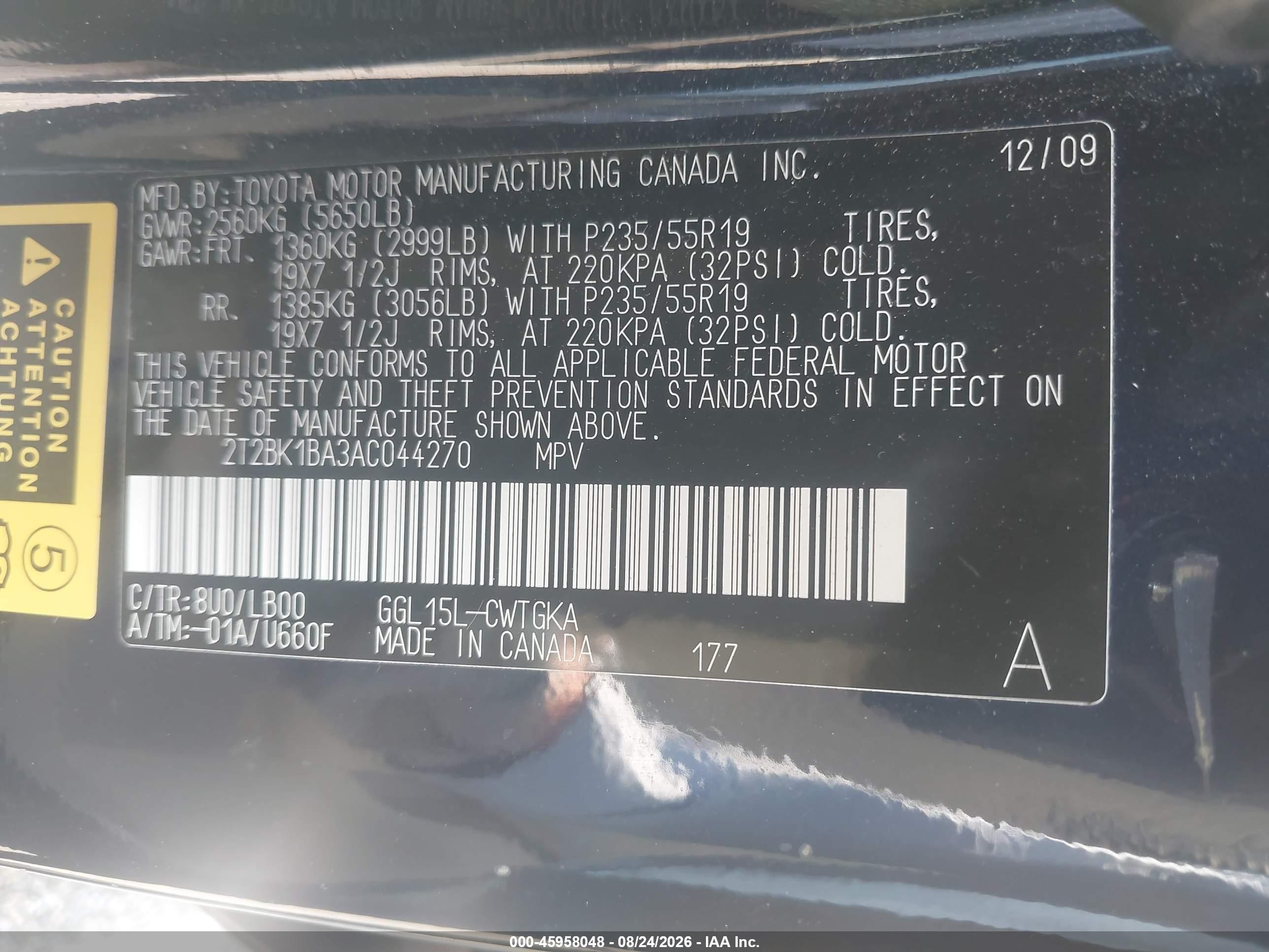 2010 Lexus Rx 350   Blue vin: 2T2BK1BA3AC044270