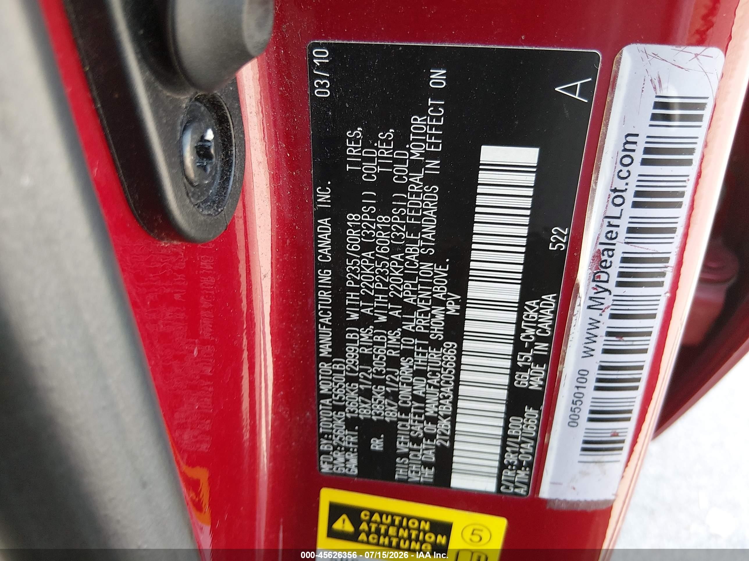 2010 Lexus Rx 350   Red vin: 2T2BK1BA3AC056869