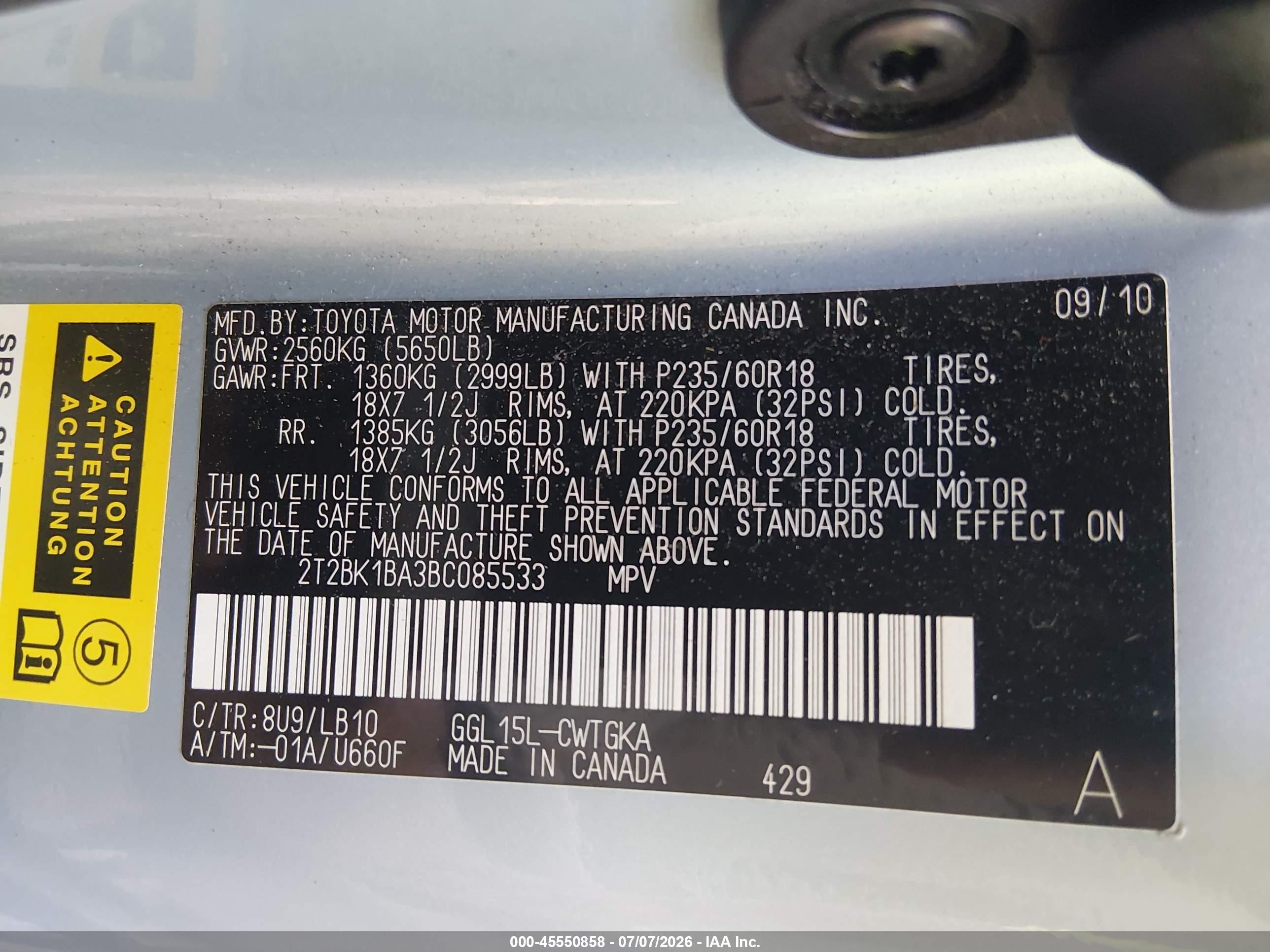 2011 Lexus Rx 350   Light Blue vin: 2T2BK1BA3BC085533