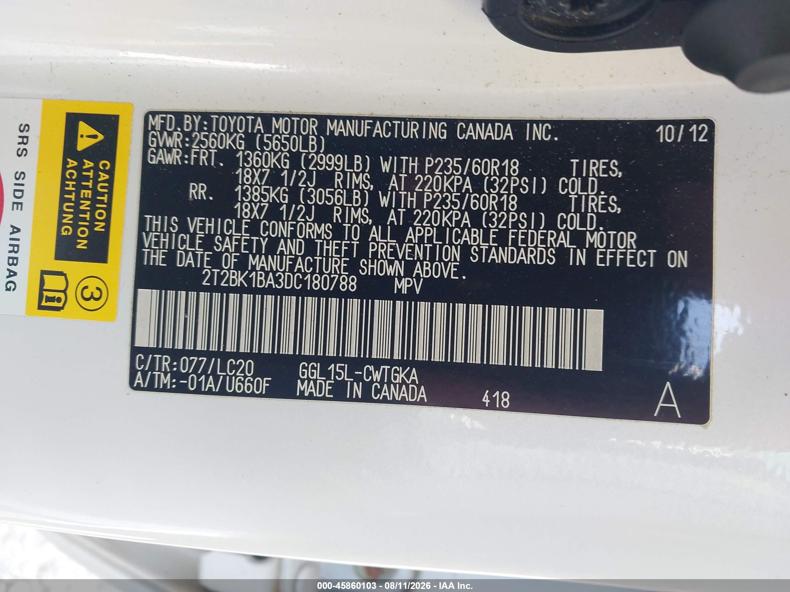 2013 Lexus Rx 350 White vin: 2T2BK1BA3DC180788