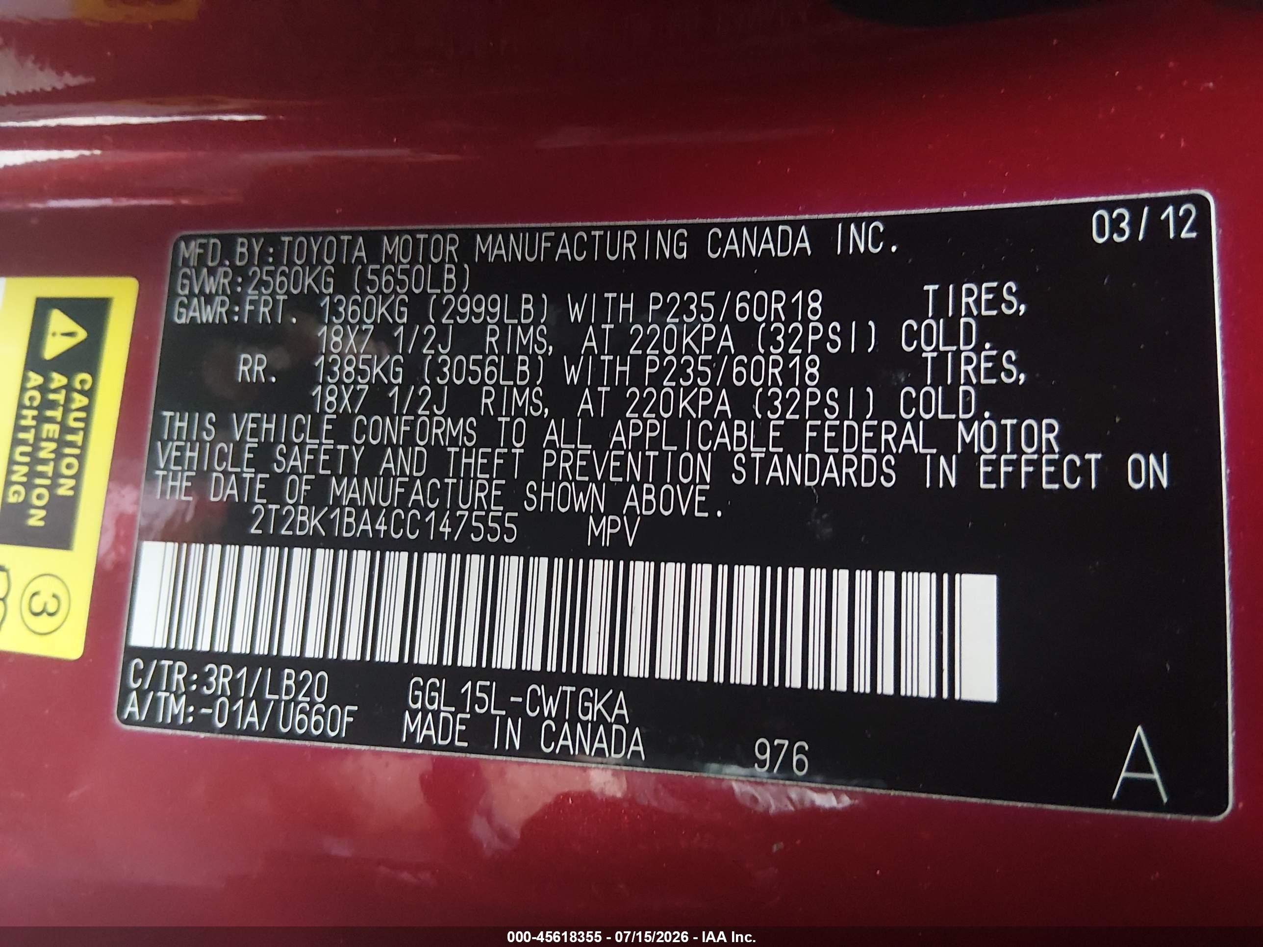 2012 Lexus Rx 350 Maroon vin: 2T2BK1BA4CC147555