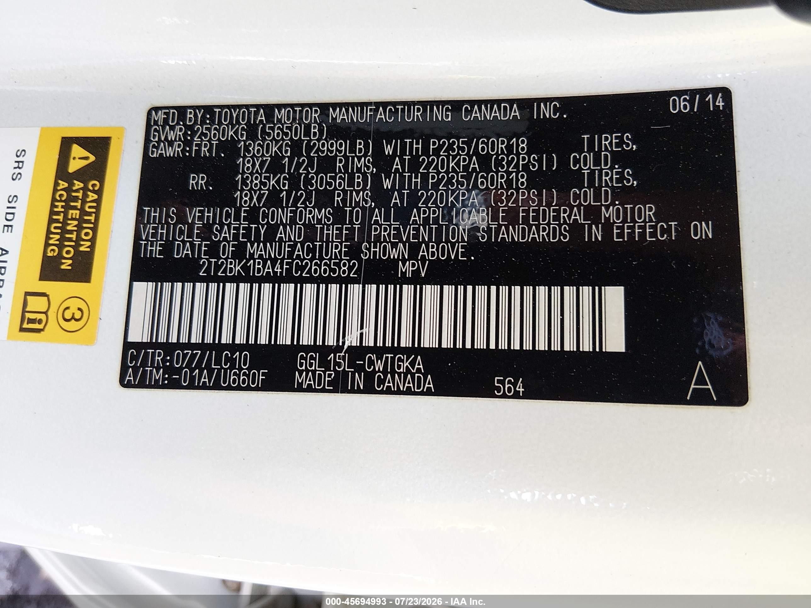 2015 Lexus Rx 350   Белый vin: 2T2BK1BA4FC266582